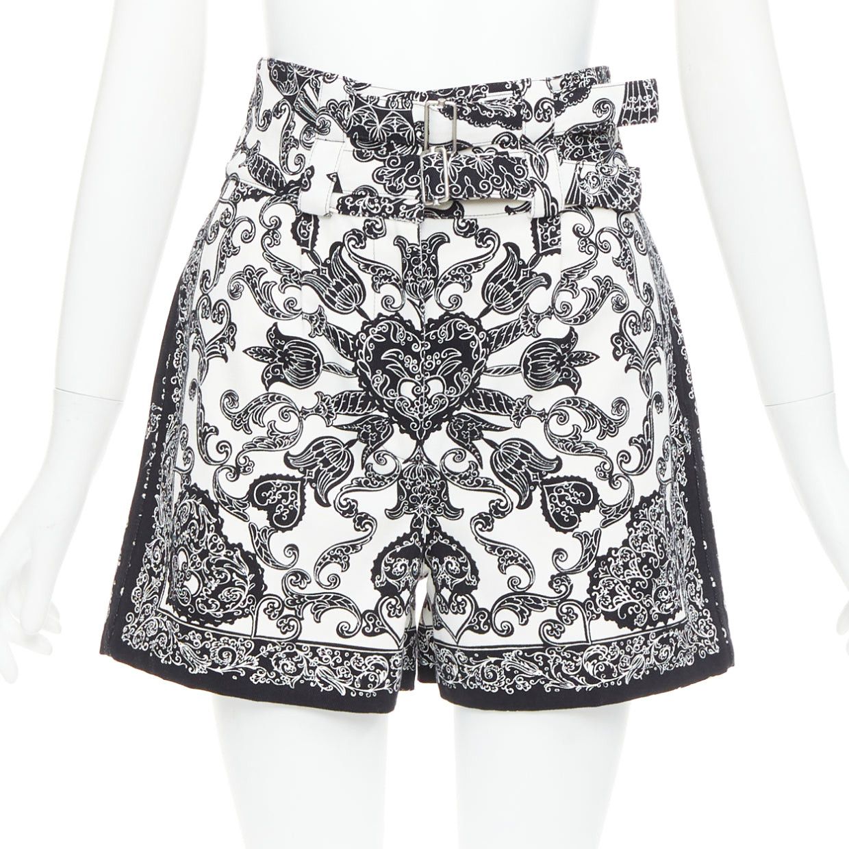 Dior CHRISTIAN DIOR black white cotton handkerchief double belt shorts FR34 XS Size 26" / US 2 / IT 38 - 1 Thumbnail