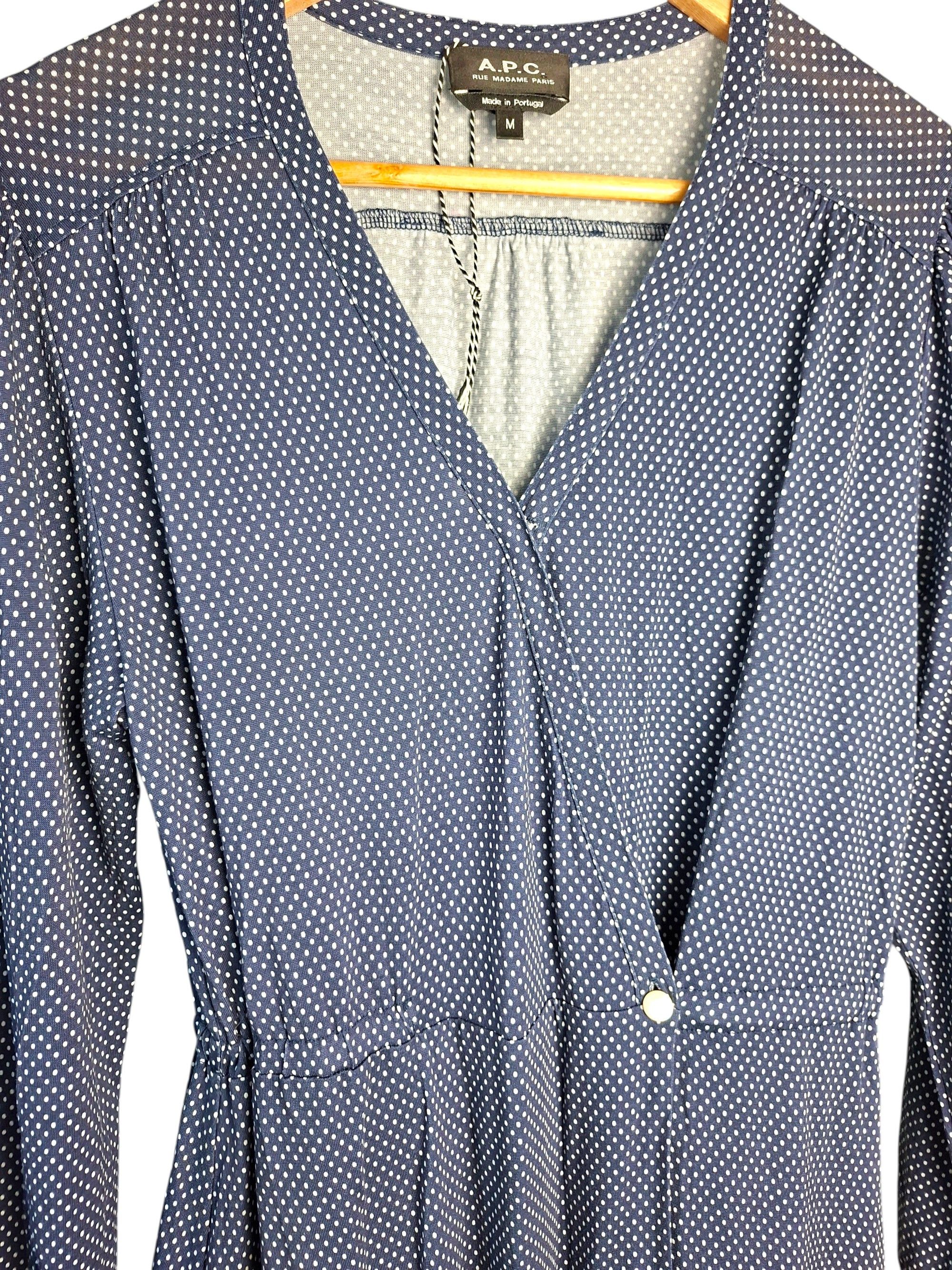 A.P.C. A.P.C. Navy Polka Dot Wrap Dress | Parisian Chic Midi Size M / US 6-8 / IT 42-44 - 3 Thumbnail