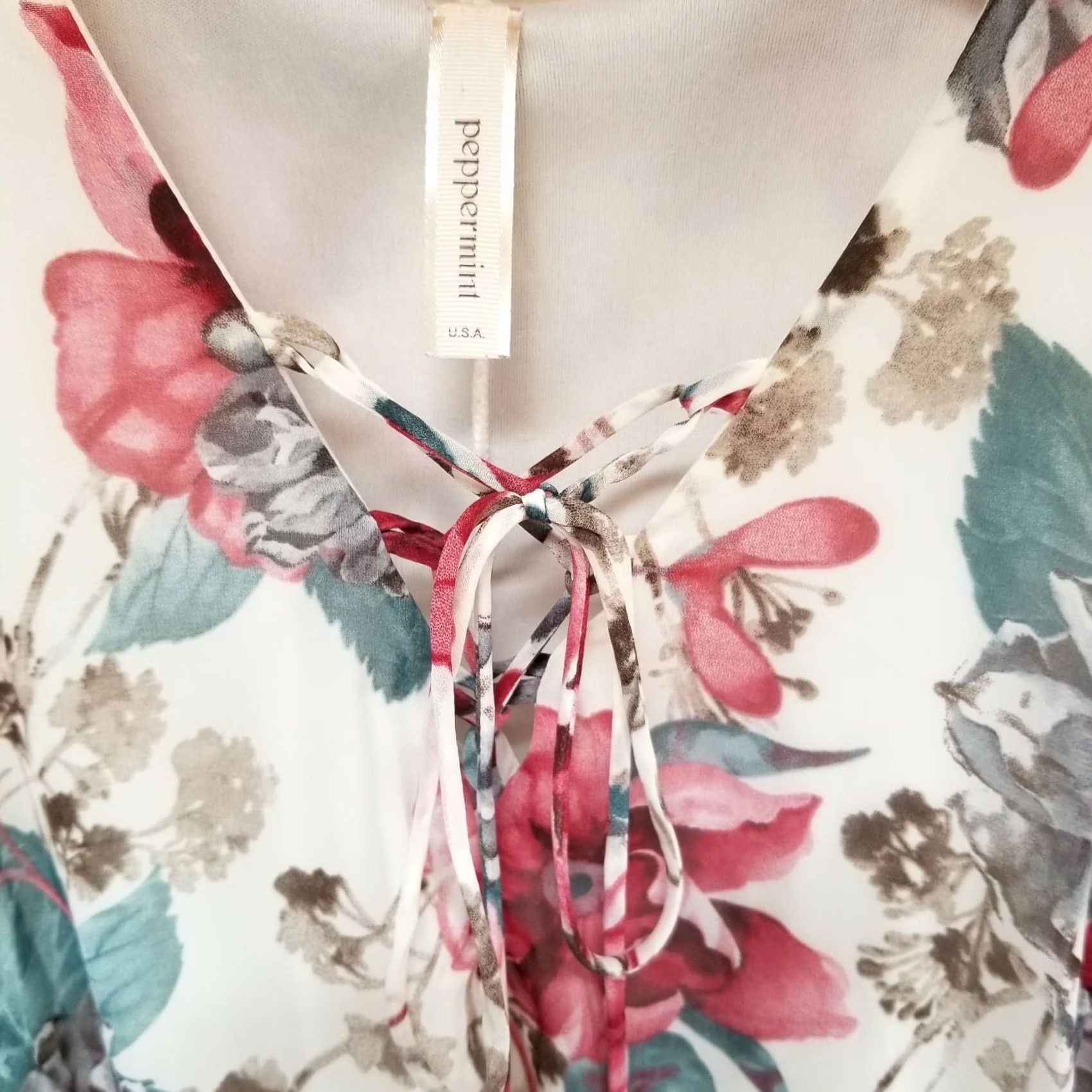 Vintage Peppermint Women Floral Lace Up Tunic Top Mini Dress Large Sleeveless Lined Boho Size L / US 10 / IT 46 - 5 Thumbnail