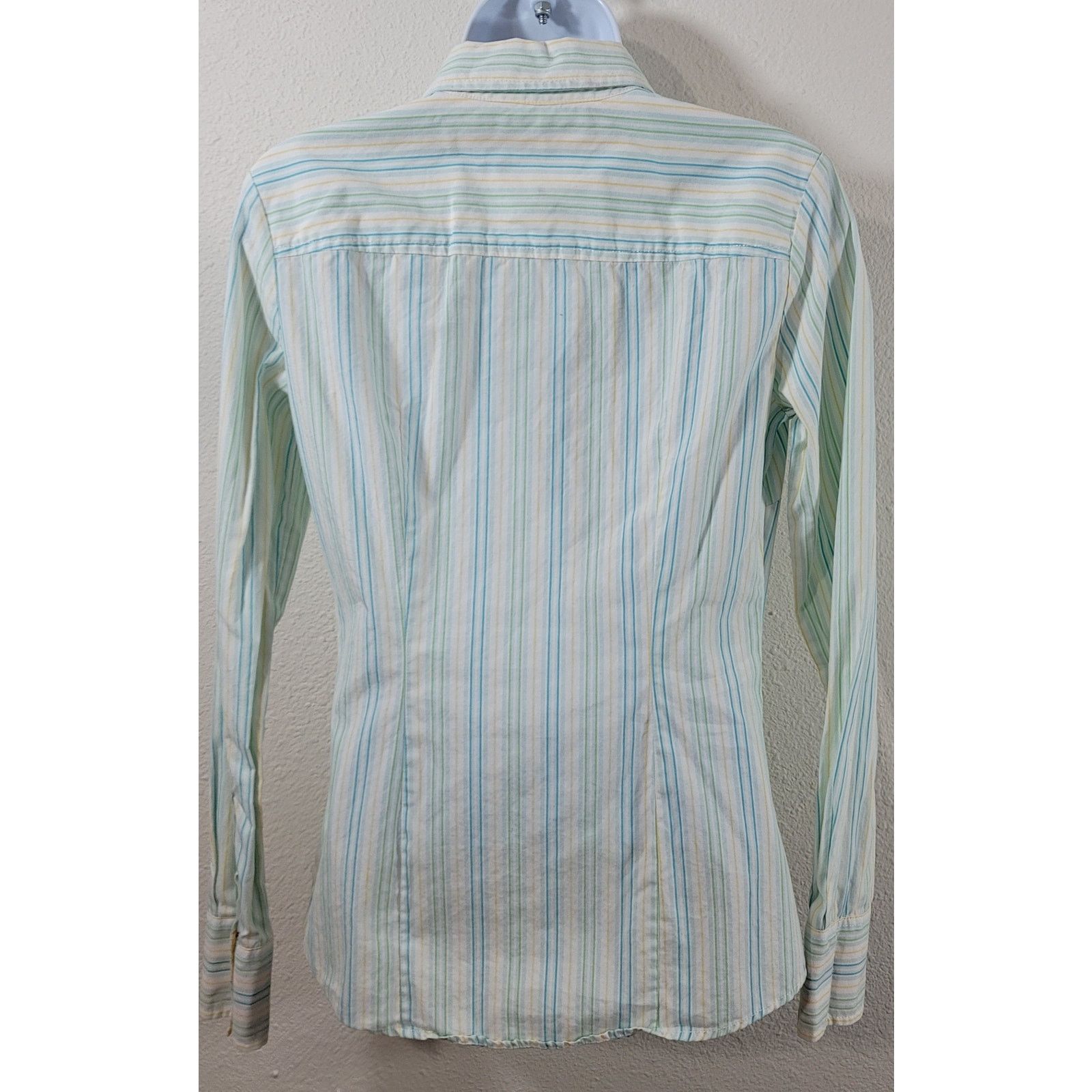 Tommy Hilfiger Tommy Hilfiger White Blue Green Striped Button Up Top XS Size XS / US 0-2 / IT 36-38 - 2 Thumbnail