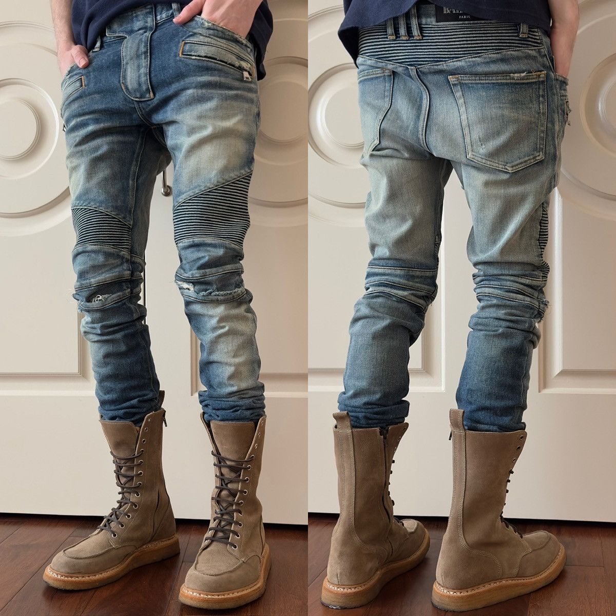 Balmain Balmain Distressed Mud Wash Biker Jeans Size US 29 - 1 Thumbnail