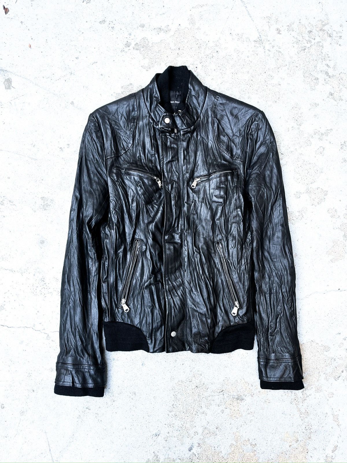 image of If Six Was Nine x Le Grande Bleu L G B Harlem Rounge Black Crinkle Leather Jacket (Size Medium)