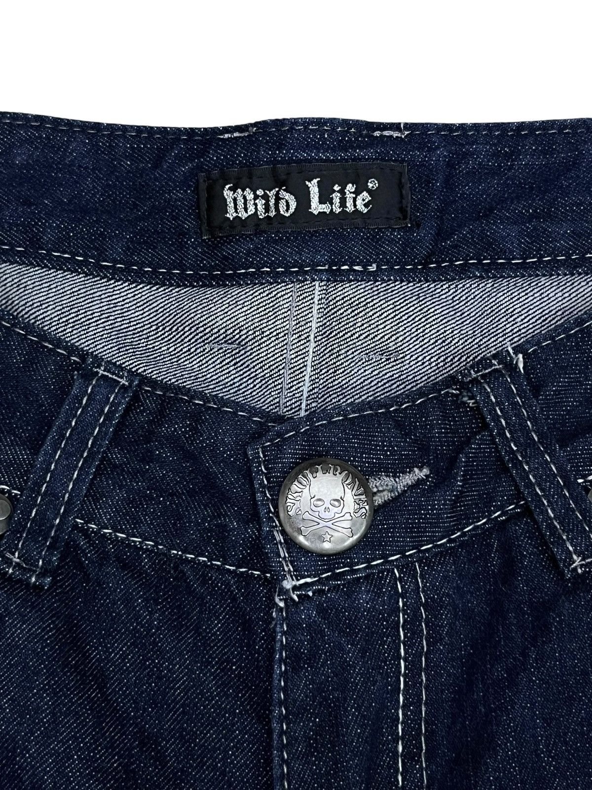Japanese Brand FYE🔥WILD LIFE Punk Skull Embroidered Punk Denim L 31” Size US 31 - 10 Thumbnail