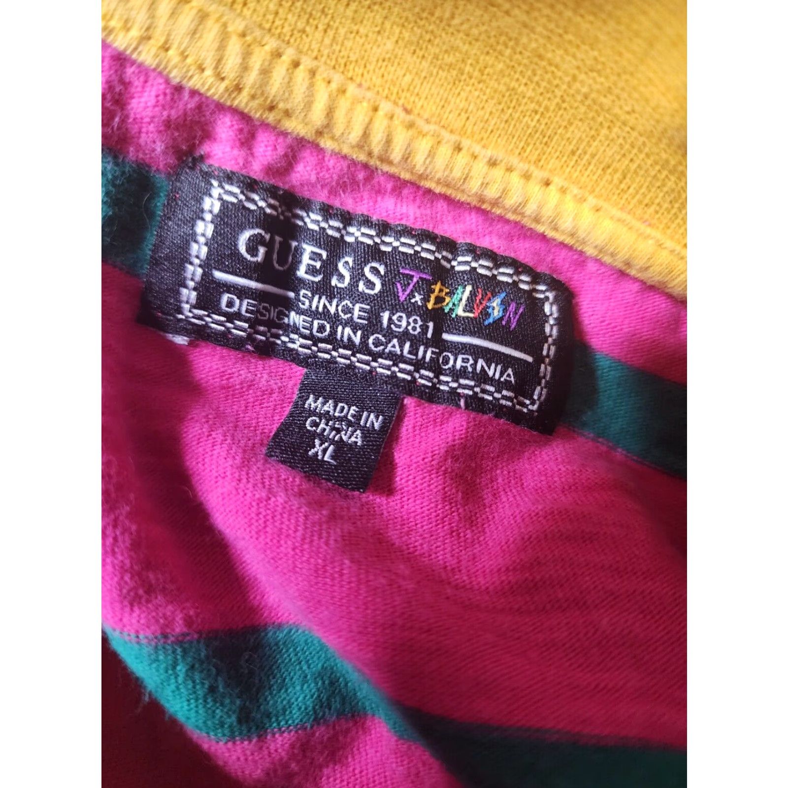Guess GUESS x J Balvin Vintage Striped Logo T-Shirt Mens XL Pink Size US XL / EU 56 / 4 - 4 Thumbnail