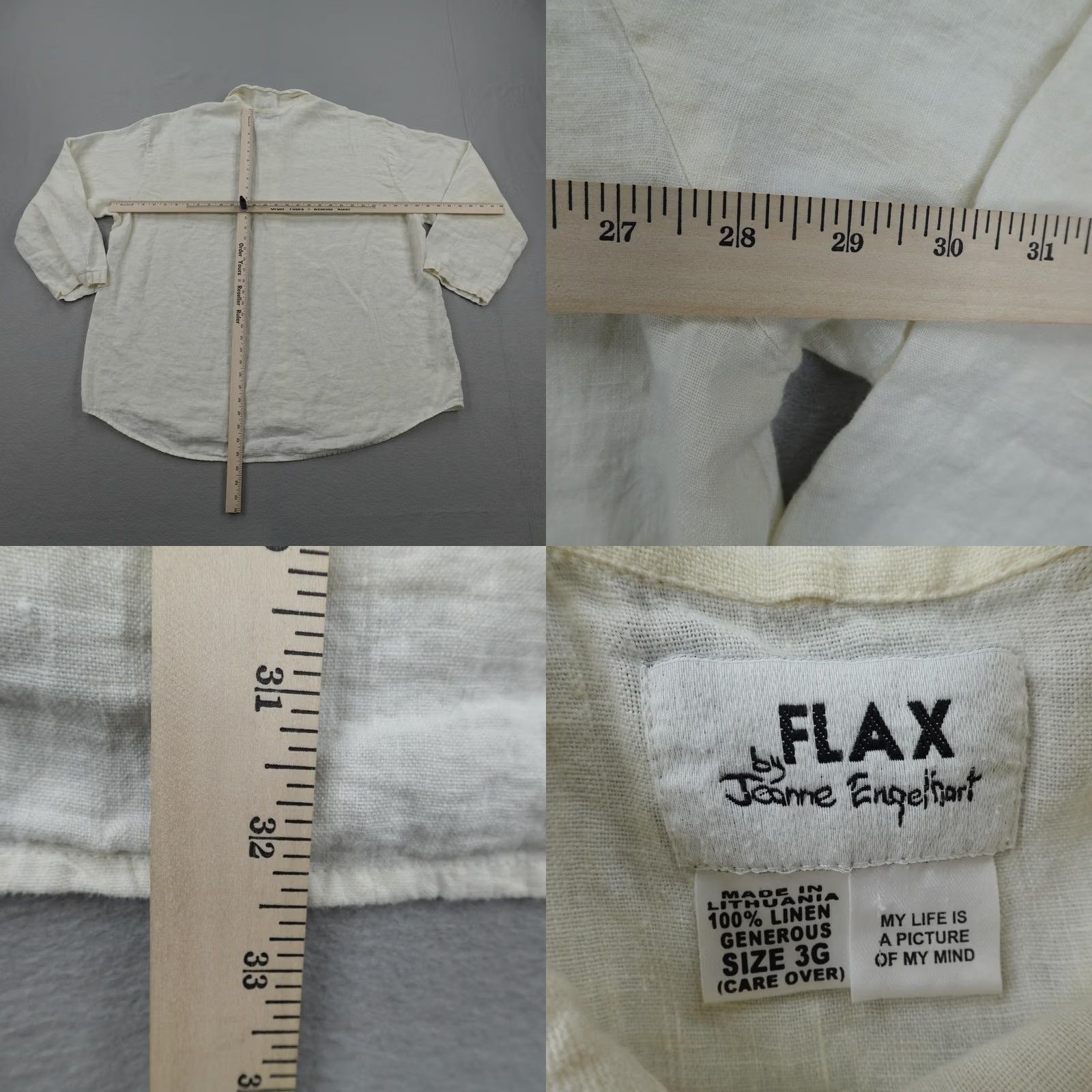 FLAX FLAX Shirt Womens 3G White Linen Button-Up Tunic Oversized Loose Fit Lagenlook Bohemian Casual Size XXL / US 16-18 / IT 52-54 - 8 Thumbnail