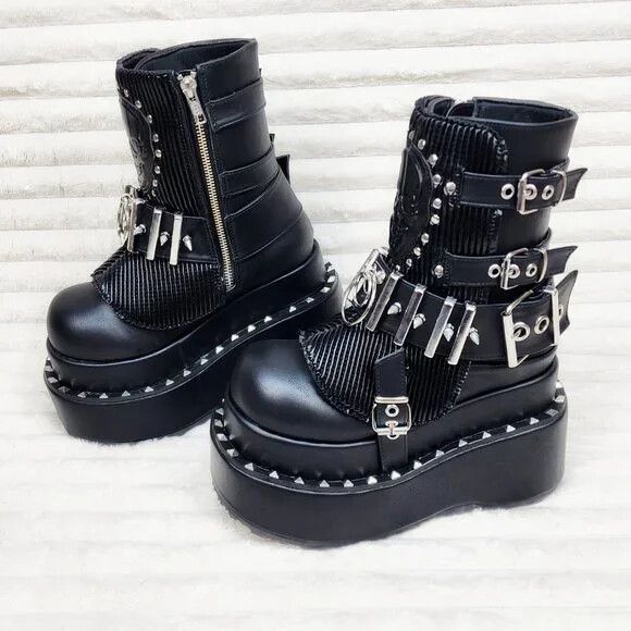 Other DEMONIA Bear 150 Platform Ankle Boots Goth Punk Stud & Skull Size US 7 / IT 37 - 3 Thumbnail