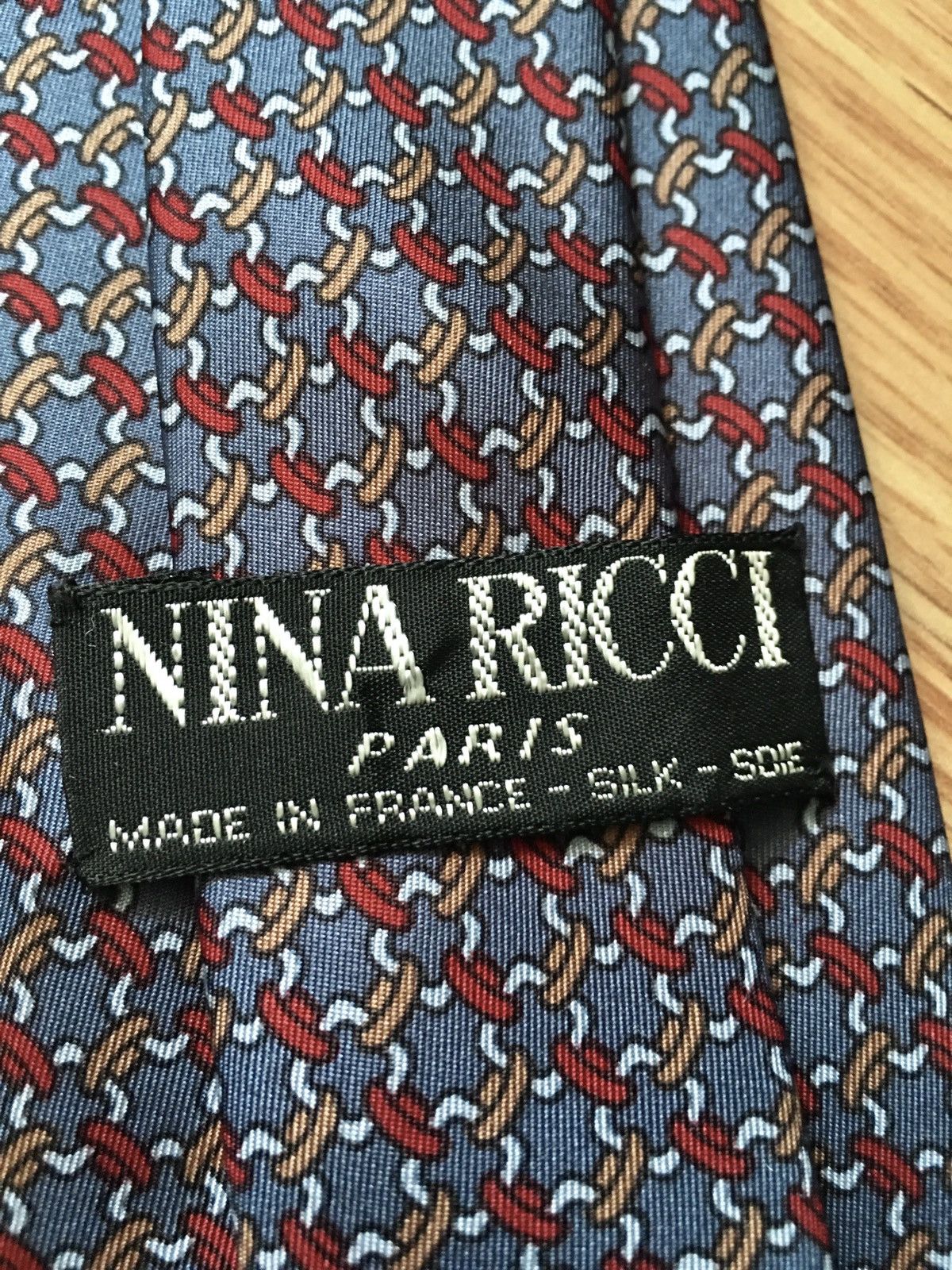 Vintage Nina Ricci Paris Vintage Blue Chains Design Silk Mens Tie Size ONE SIZE - 3 Thumbnail