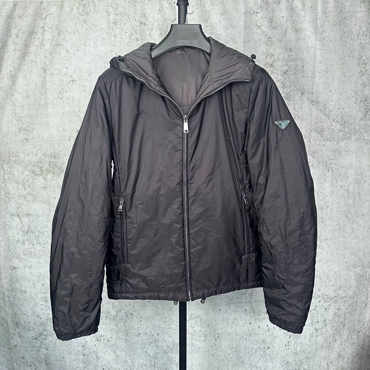 prada black gray reversible nylon cotton jacket