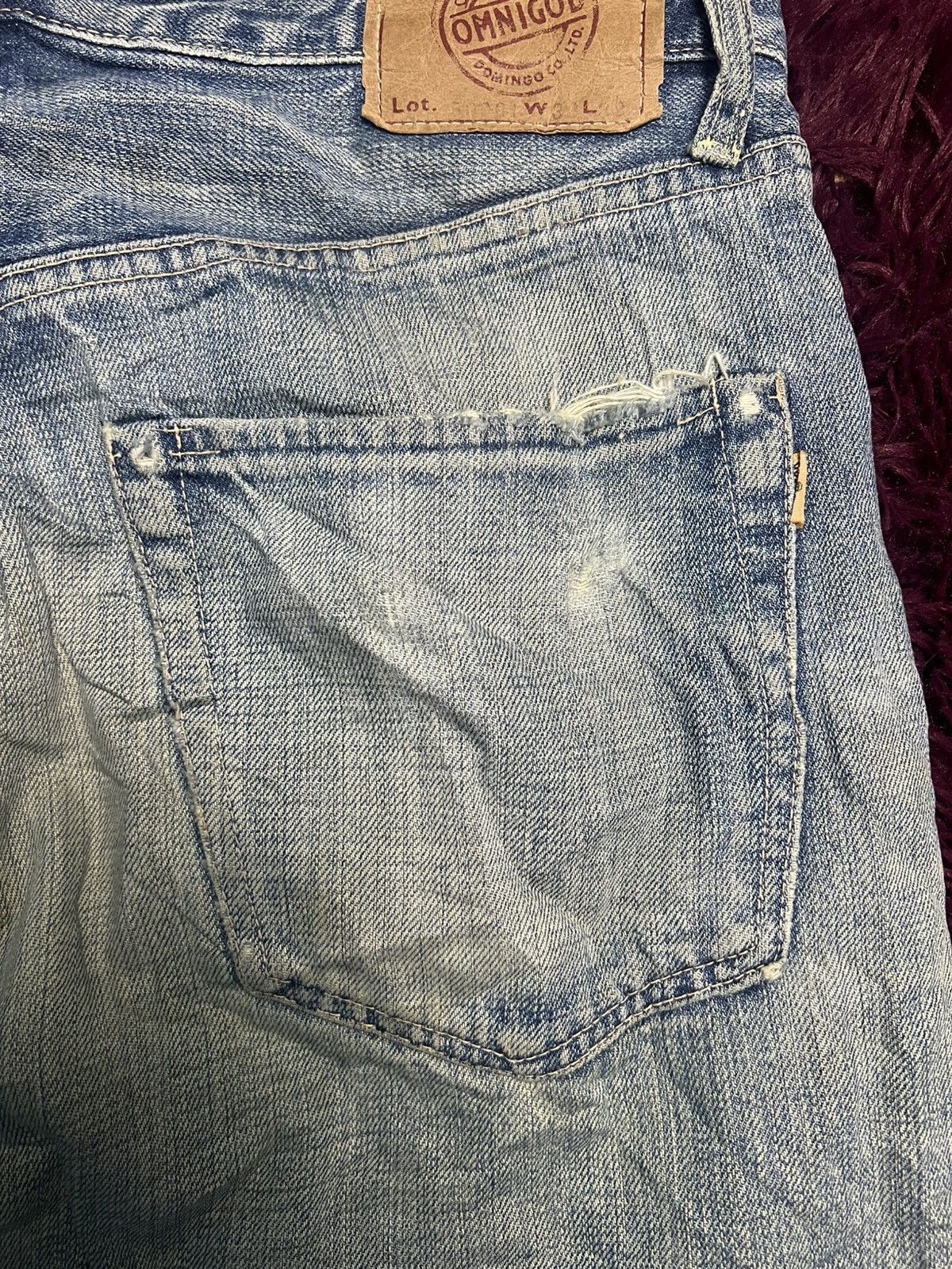 OMNIGOD VTG OMNIGOD Japan Distressed Thrashed Selvage Denim Jean(47) Size US 33 - 12 Thumbnail
