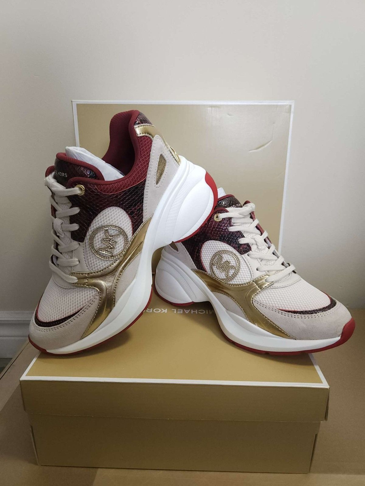 Michael Kors Zuma Snake Embossed Leather and Mesh Trainer By Michael Kors Size US 7 / IT 37 - 1 Thumbnail
