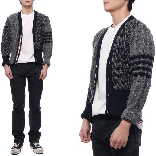 Thom Browne Thom Browne Gray 4-Bar Cardigan Size US M / EU 48-50 / 2 - 1 Thumbnail