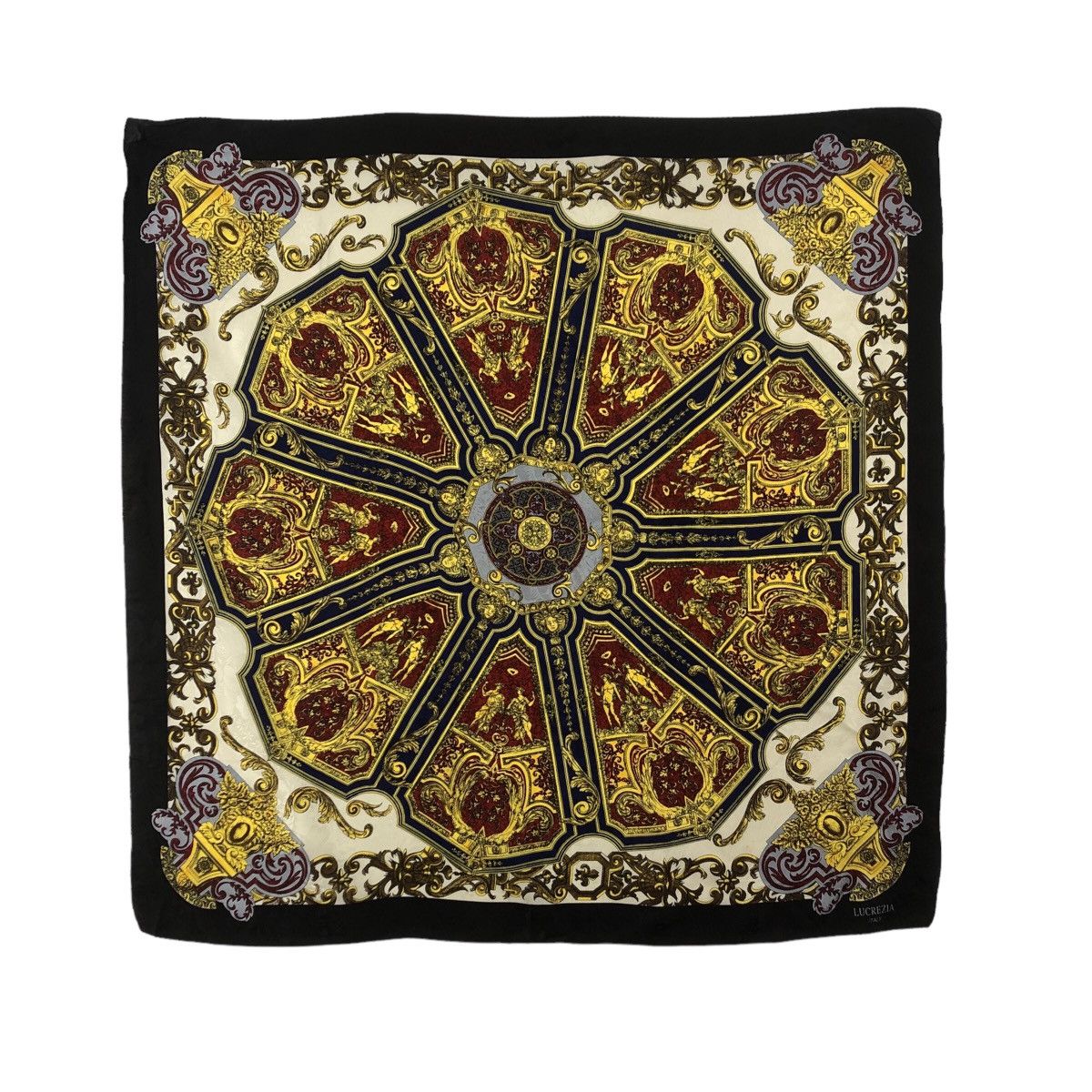 Vtg LUCREZIA ITALY SILK Baroque Scarf Shawl Hand Rolled