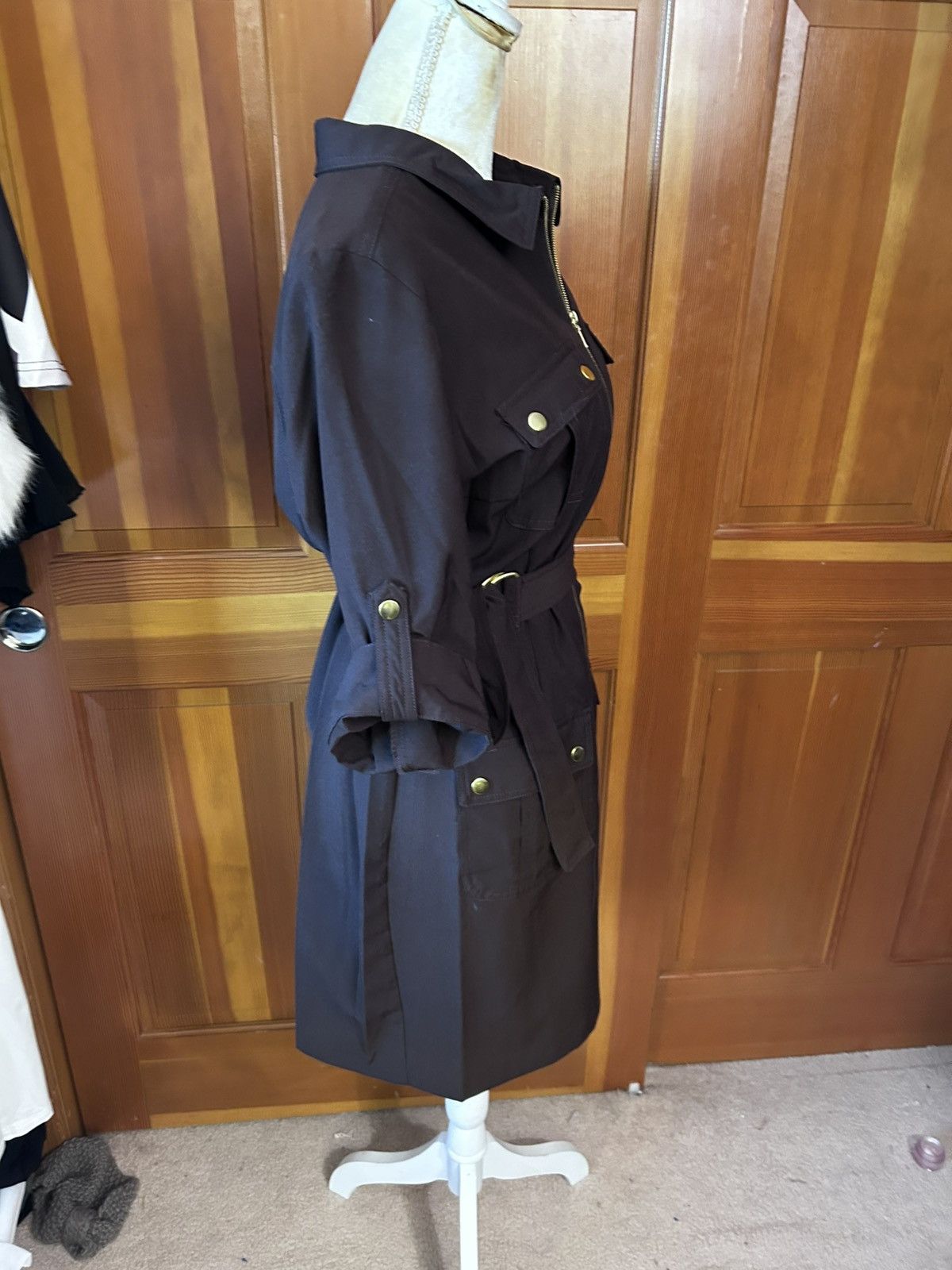 Designer × Other New! Women’s Brown SHARAGANO Belted Mini Dress. Size L / US 10 / IT 46 - 8 Thumbnail