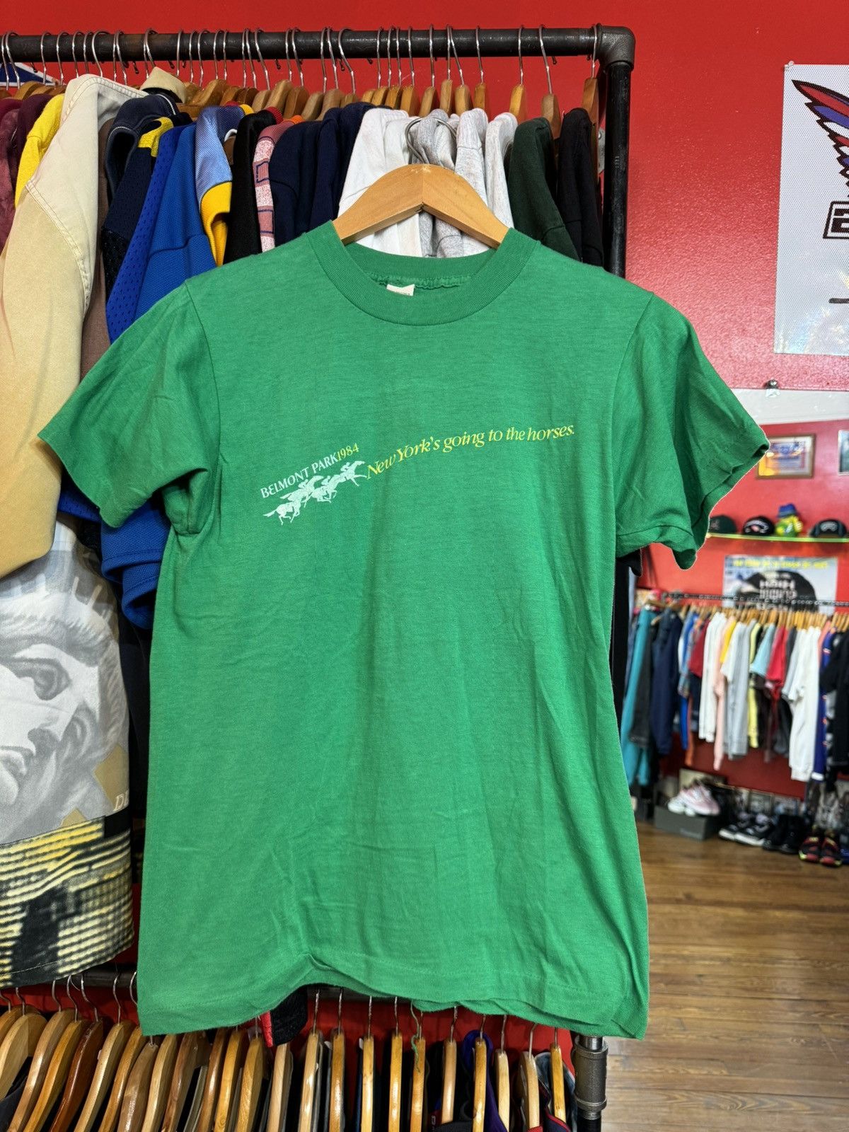 Band Tees × Vintage 1984 Belmont Park Horse New York Vintage 80’s T-Shirt Size US M / EU 48-50 / 2 - 1 Thumbnail