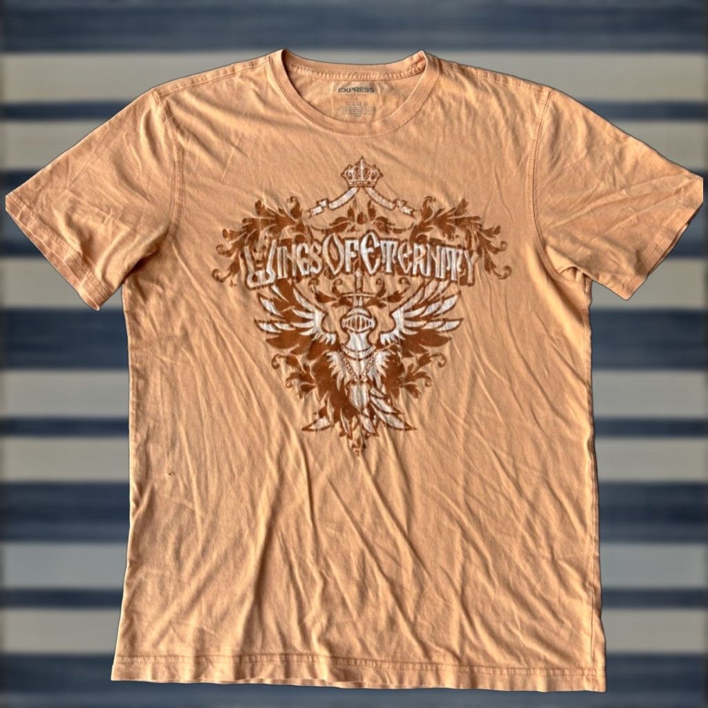 Express VINTAGE Express T-Shirt Men L Orange Skull Grunge Y2K Express Kings of Eternity Skull Wings Cyber T-Shirt 90s Concert Style Size US L / EU 52-54 / 3 - 1 Thumbnail