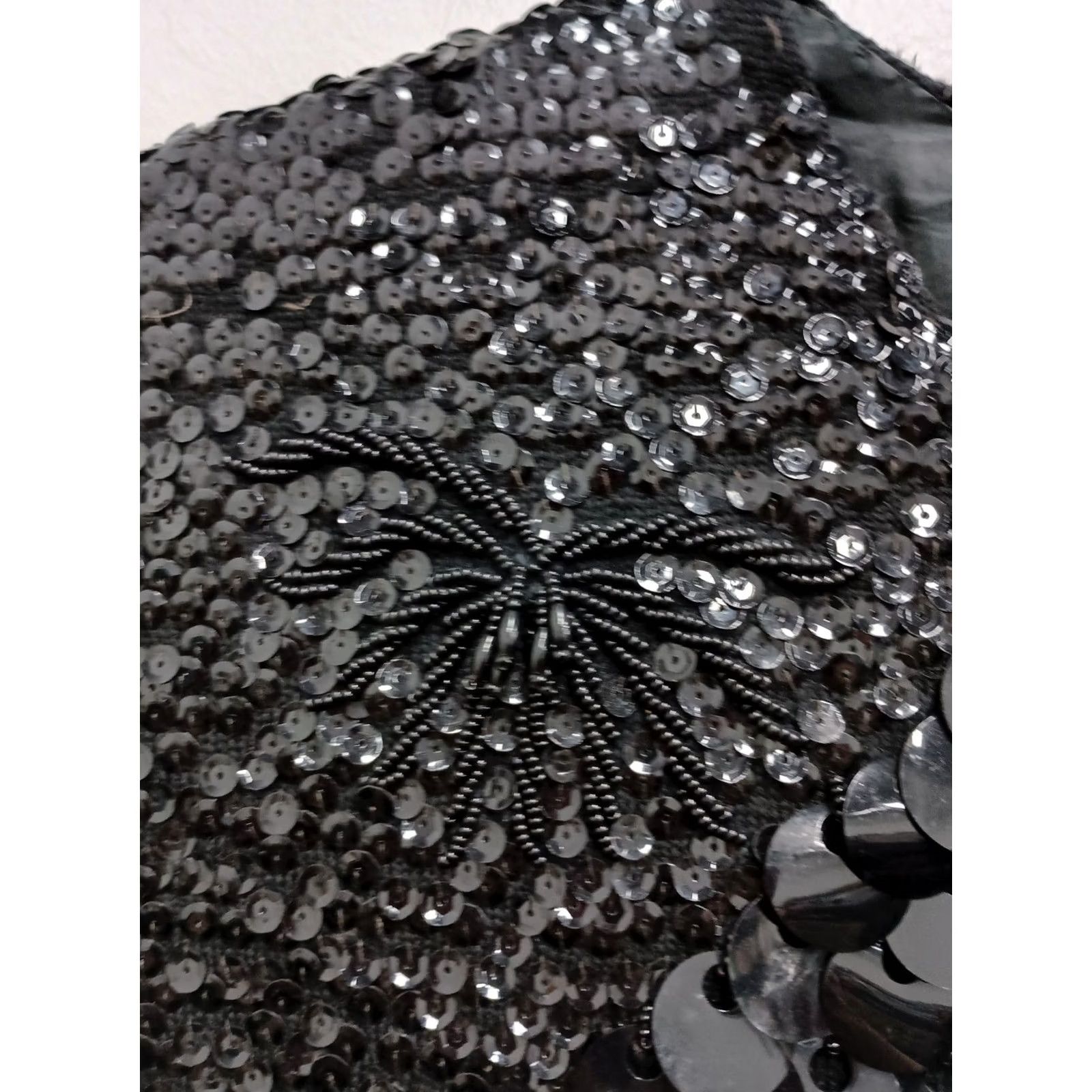 Vintage Gia Ninno Top Large Black Wool Sequin Paillette VTG 60s Glam Holiday Womens Size L / US 10 / IT 46 - 4 Thumbnail
