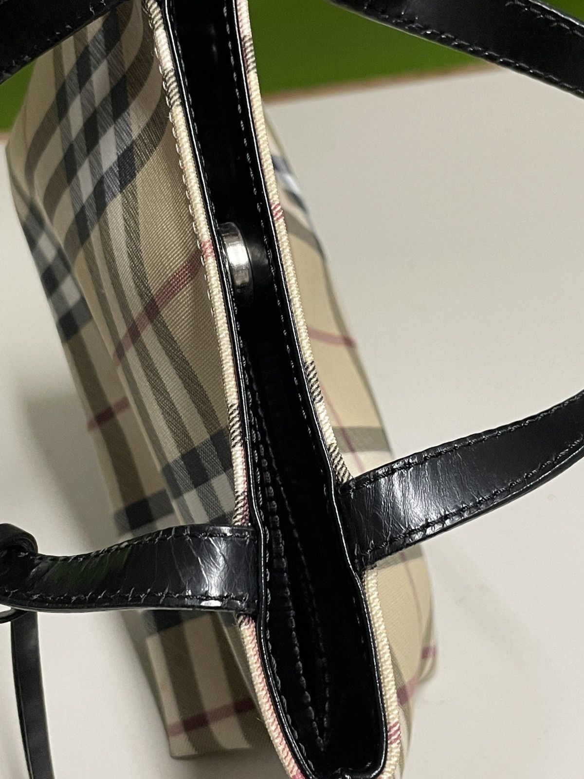 Burberry VTG BURBERRY Nova Check Leather-Canvas Tote Hand Bag Purse S Size ONE SIZE - 24 Thumbnail