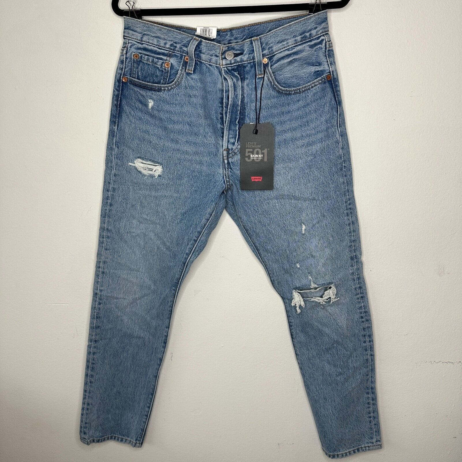 Lee NWT Lee 501 Skinny Non Stretch Distressed Button Jean 29 Size 29" - 1 Thumbnail