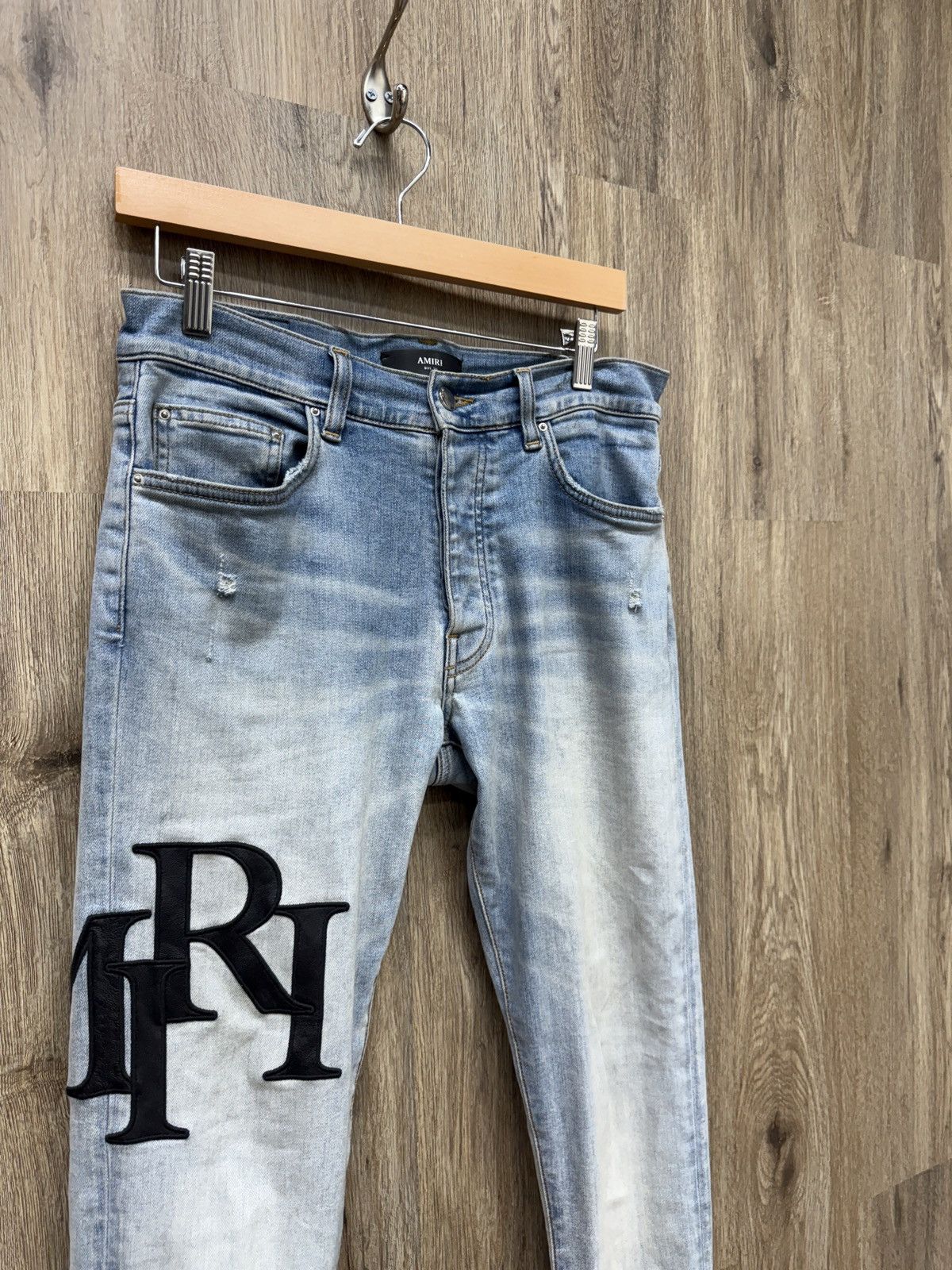 Amiri Amiri Staggered Leather Logo Denim Jeans Size US 30 / EU 46 - 3 Thumbnail