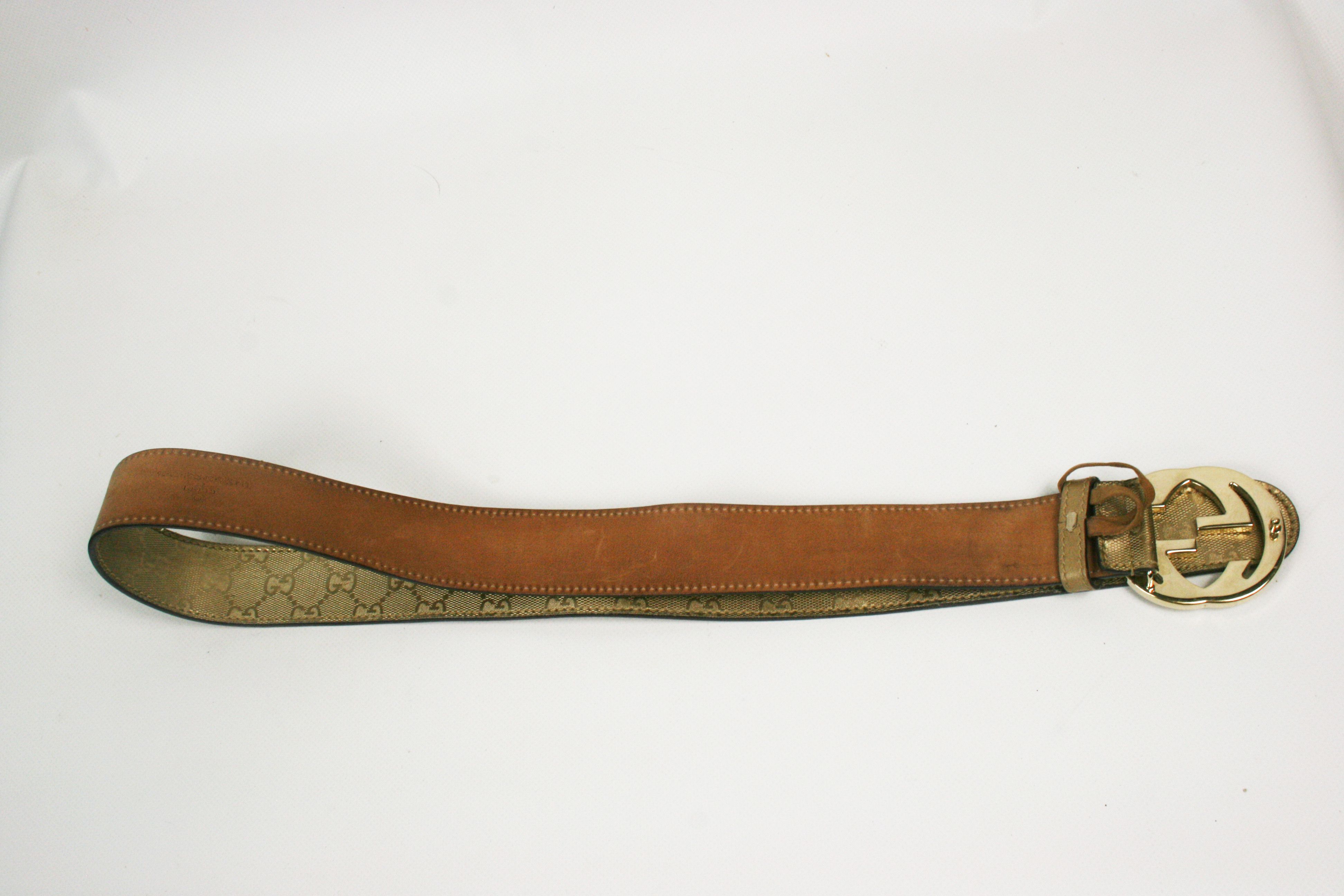 Gucci Gold Imprime Monogram Leather Interlocking Belt Size 36 - 8 Thumbnail