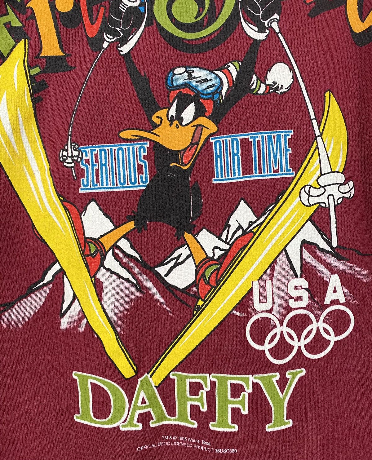 Hanes VTG 90s Looney Tunes Daffy Duck Ski USA Olympics Sweatshirt Size US L / EU 52-54 / 3 - 2 Thumbnail