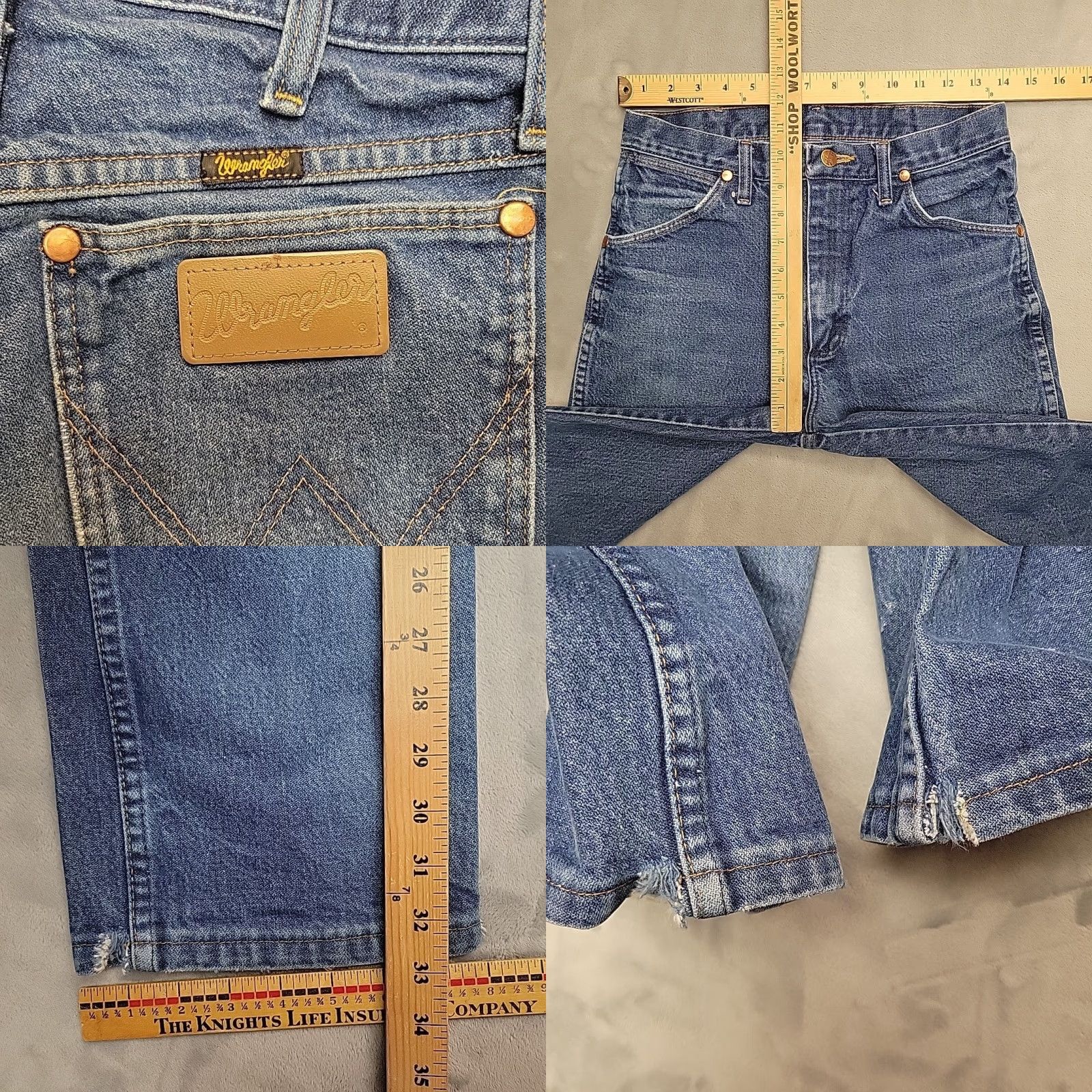 Wrangler Wrangler Jeans Men 29x34 Faded Whiskered Blue Denim 13MWZ Cotton Western Cowboy Size US 29 - 8 Thumbnail