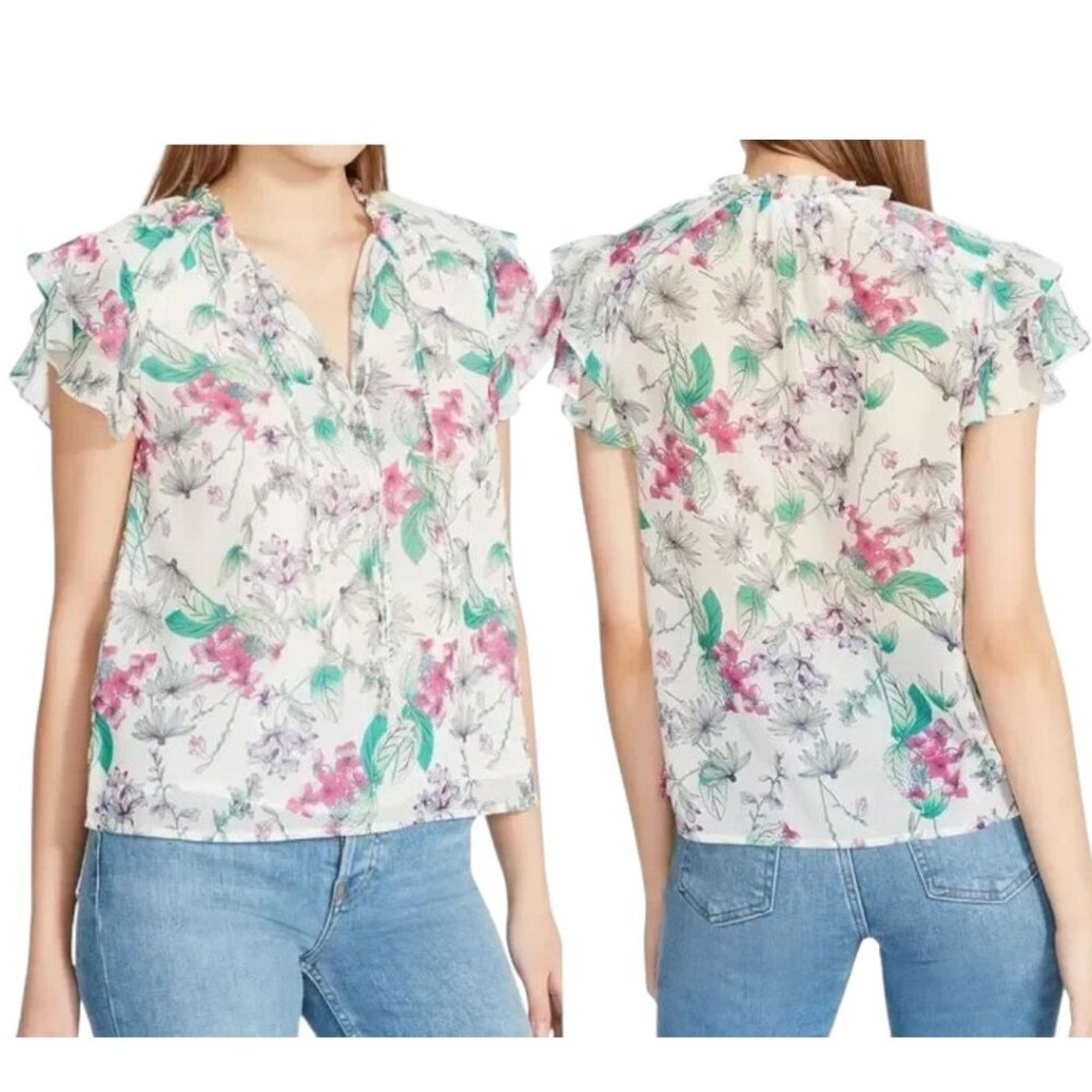 Steve Madden Steve Madden Keyhole Flutter Sleeve Top Sz XS NWOT $69 MSRP Size XS / US 0-2 / IT 36-38 - 1 Thumbnail