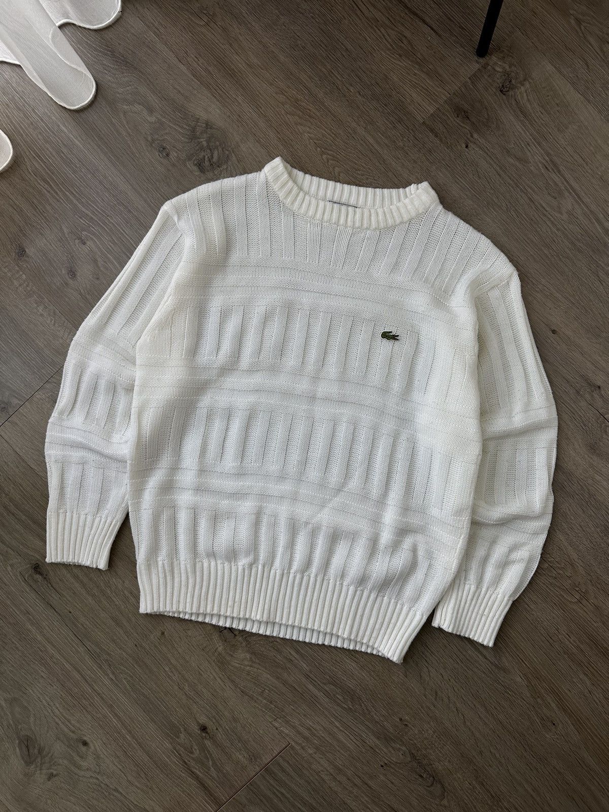 Lacoste Vintage Lacoste White Ribbed Knit Sweater Size US M / EU 48-50 / 2 - 6 Thumbnail