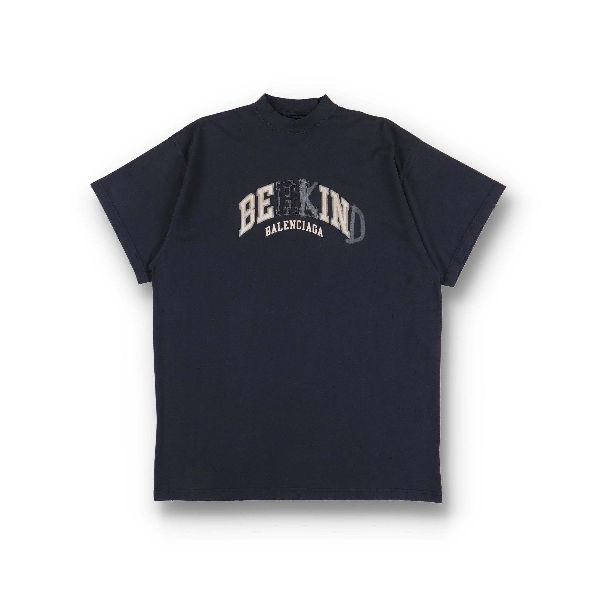 Balenciaga Faded Black Embroidered Be Kind Logo Oversized T-Shirt Size US XS / EU 42 / 0 - 1 Thumbnail