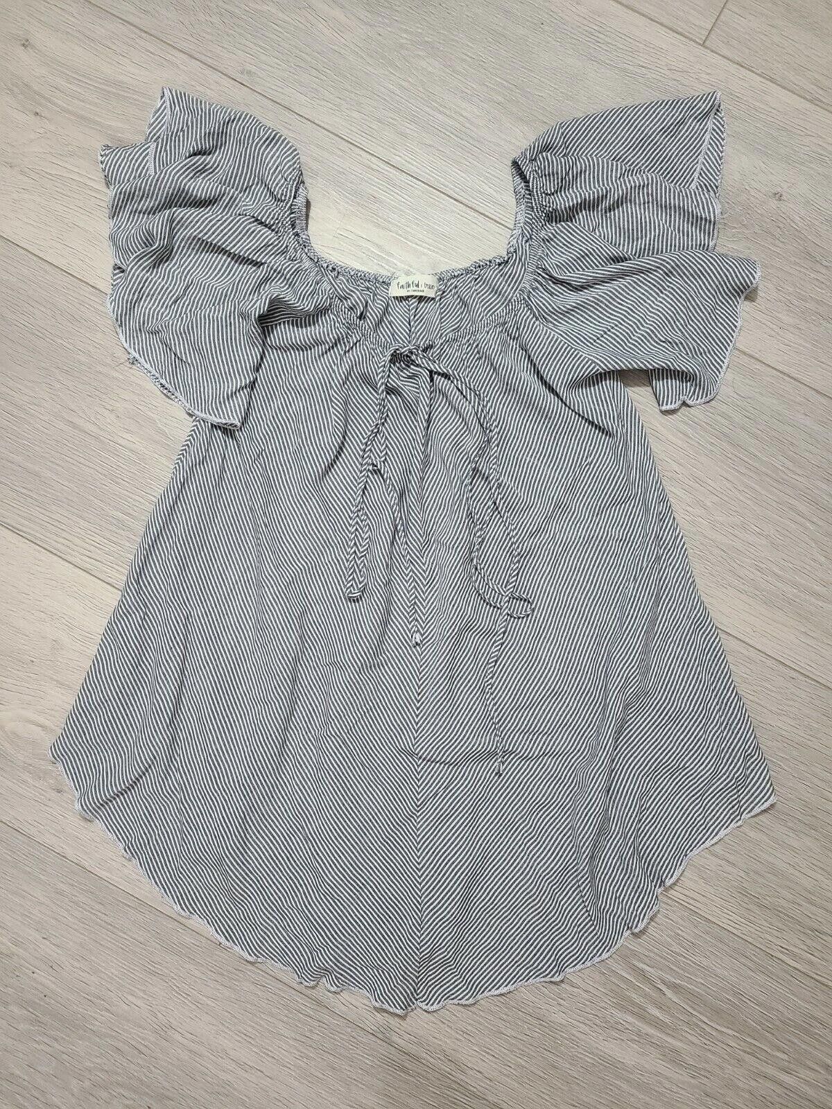 Designer Faithful And True Top Large Assymetrical Hem Striped Flutter Size L / US 10 / IT 46 - 1 Thumbnail