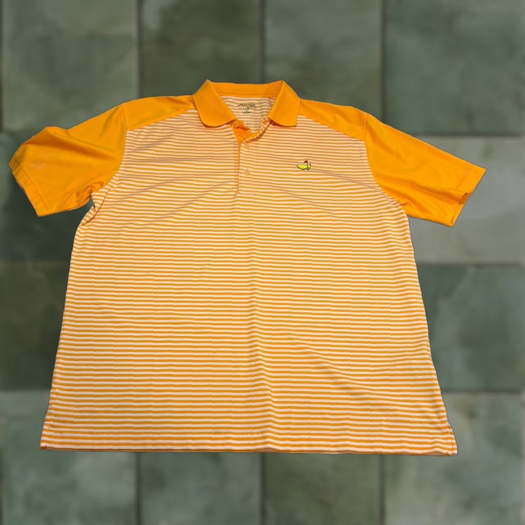 Vintage VINTAGE not used; original is not vintage. Create title: Masters Tech Augusta National Golf Polo Shirt Men L Orange Striped Performance Shirt Size US L / EU 52-54 / 3 - 1 Thumbnail