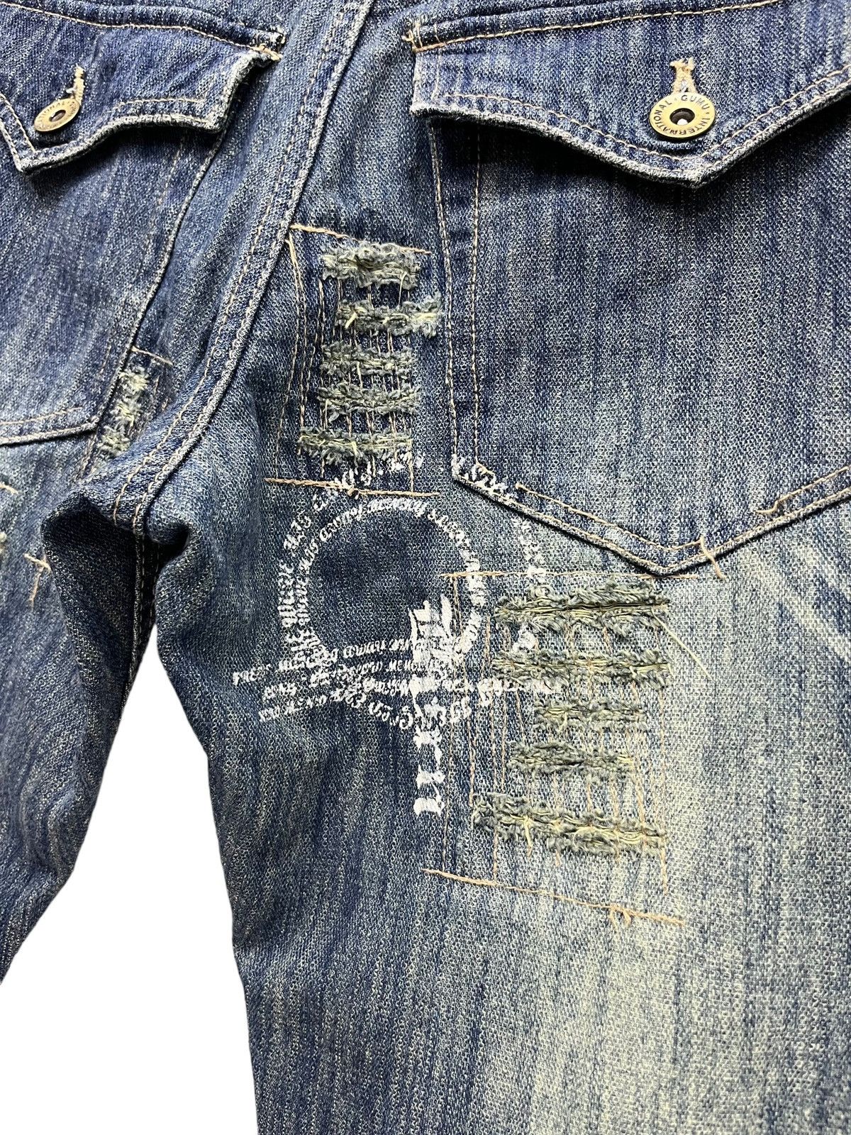 Guru FYE🔥GUMU INTERNATIONAL Punk Ripped Tribal Print Flare Denim Size 31" - 14 Thumbnail