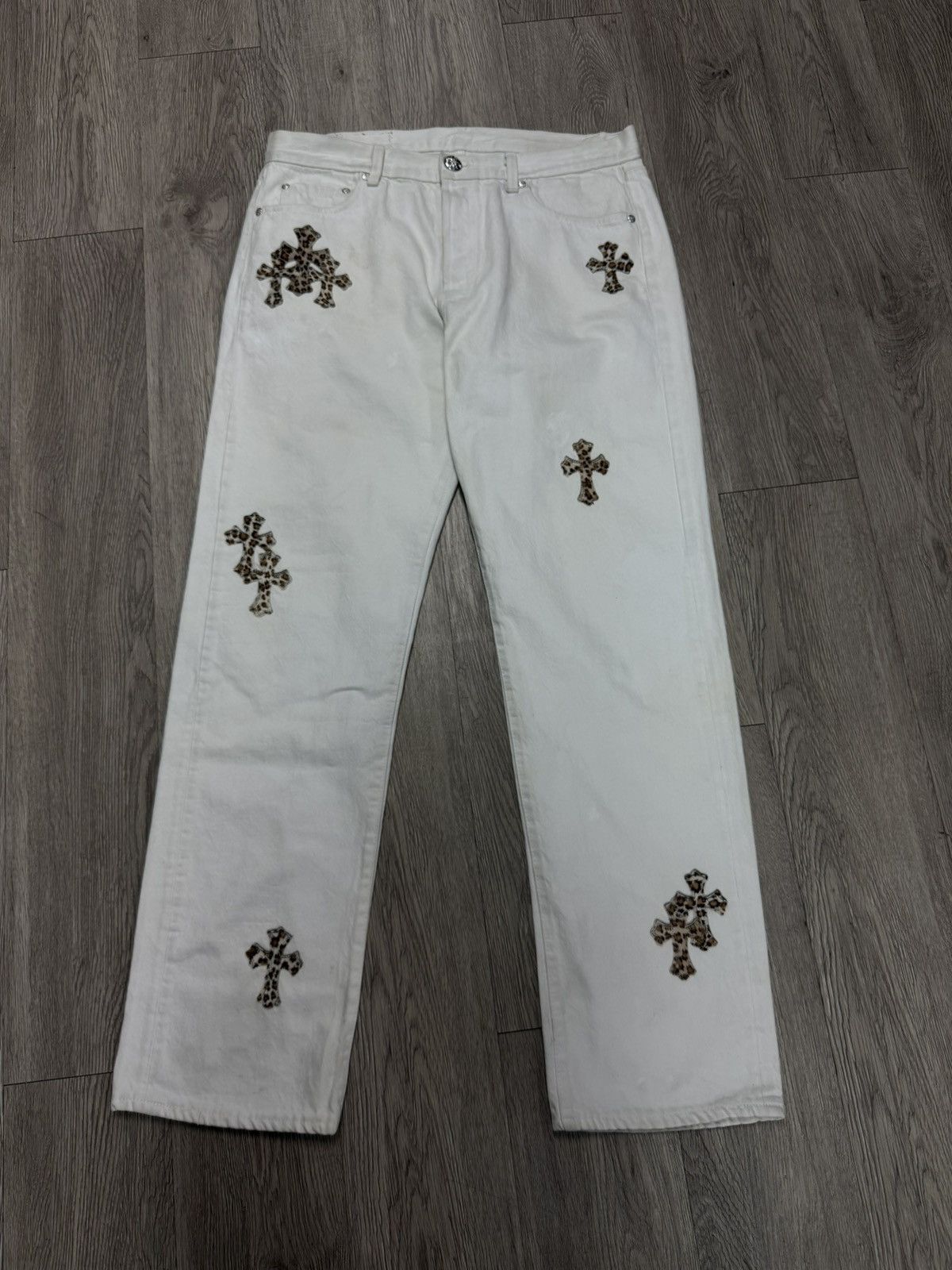 Chrome Hearts Chrome Hearts White Cheetah Patch Jeans Size US 33 - 1 Thumbnail