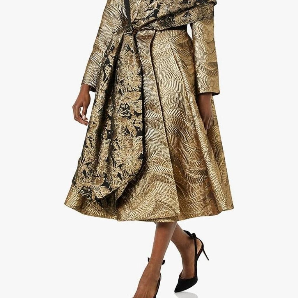 The Unbranded Brand MAKING THE CUT Women's Metallic Jaquard Coat & Scarf Size XS / US 0-2 / IT 36-38 - 6 Thumbnail