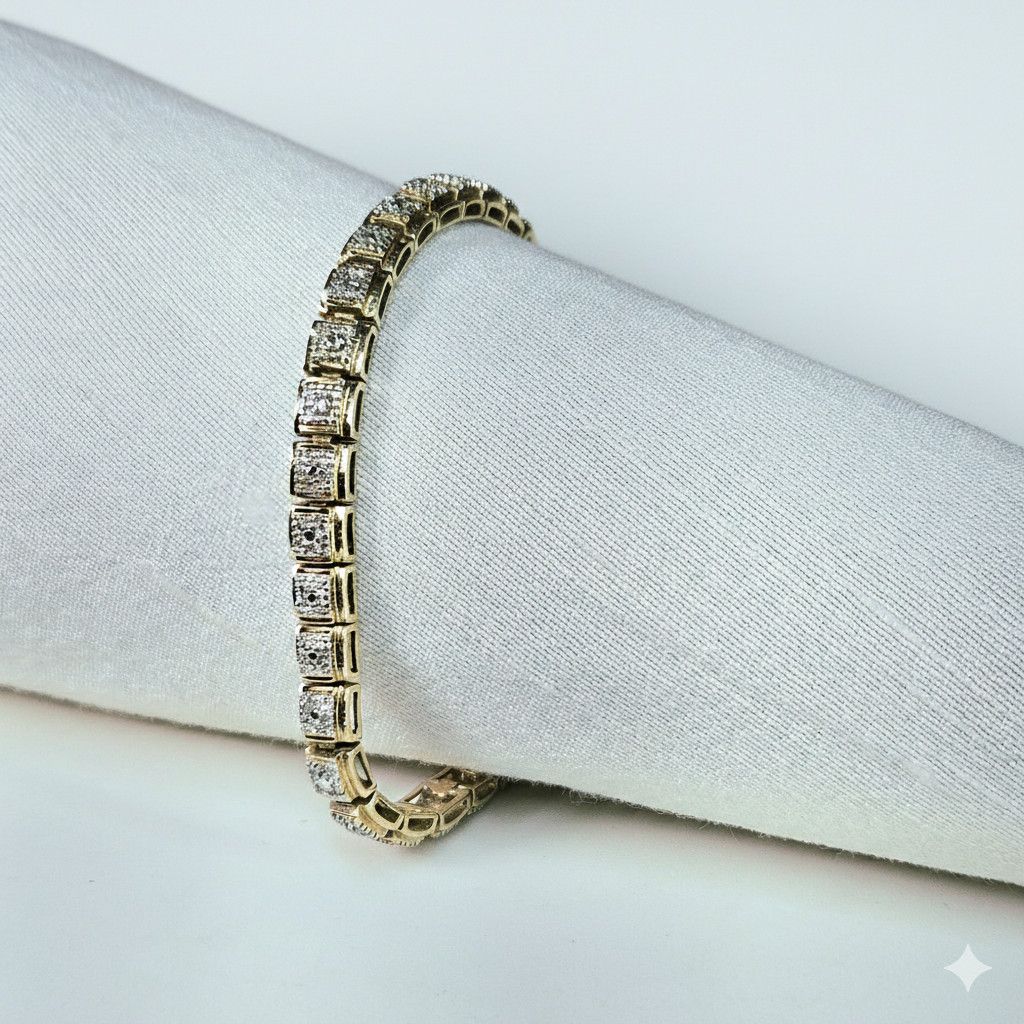 Other Tennis Bracelet 7.5" 925 Silver Gold Vermiel Square Link Size ONE SIZE - 1 Thumbnail