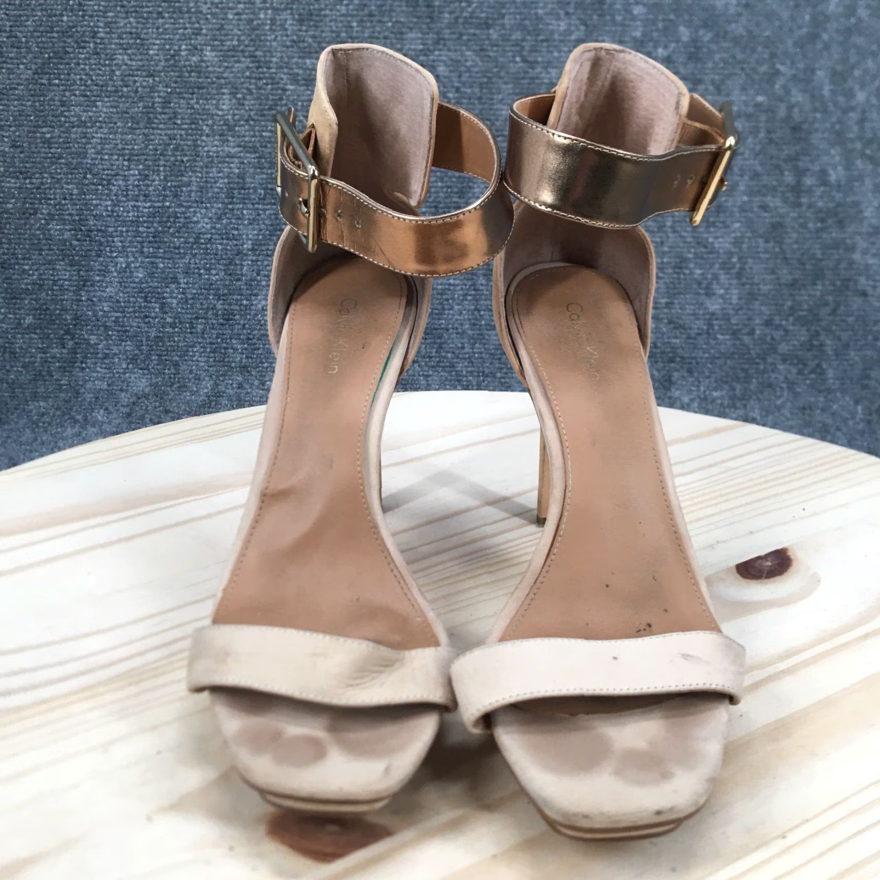 Calvin Klein Calvin Klein Heels Womens 8 M Vivian Stiletto Ankle Strappy Brown Leather Gold Heel 4 inches Stiletto Womens Shoes Size US 8 / IT 38 - 7 Thumbnail