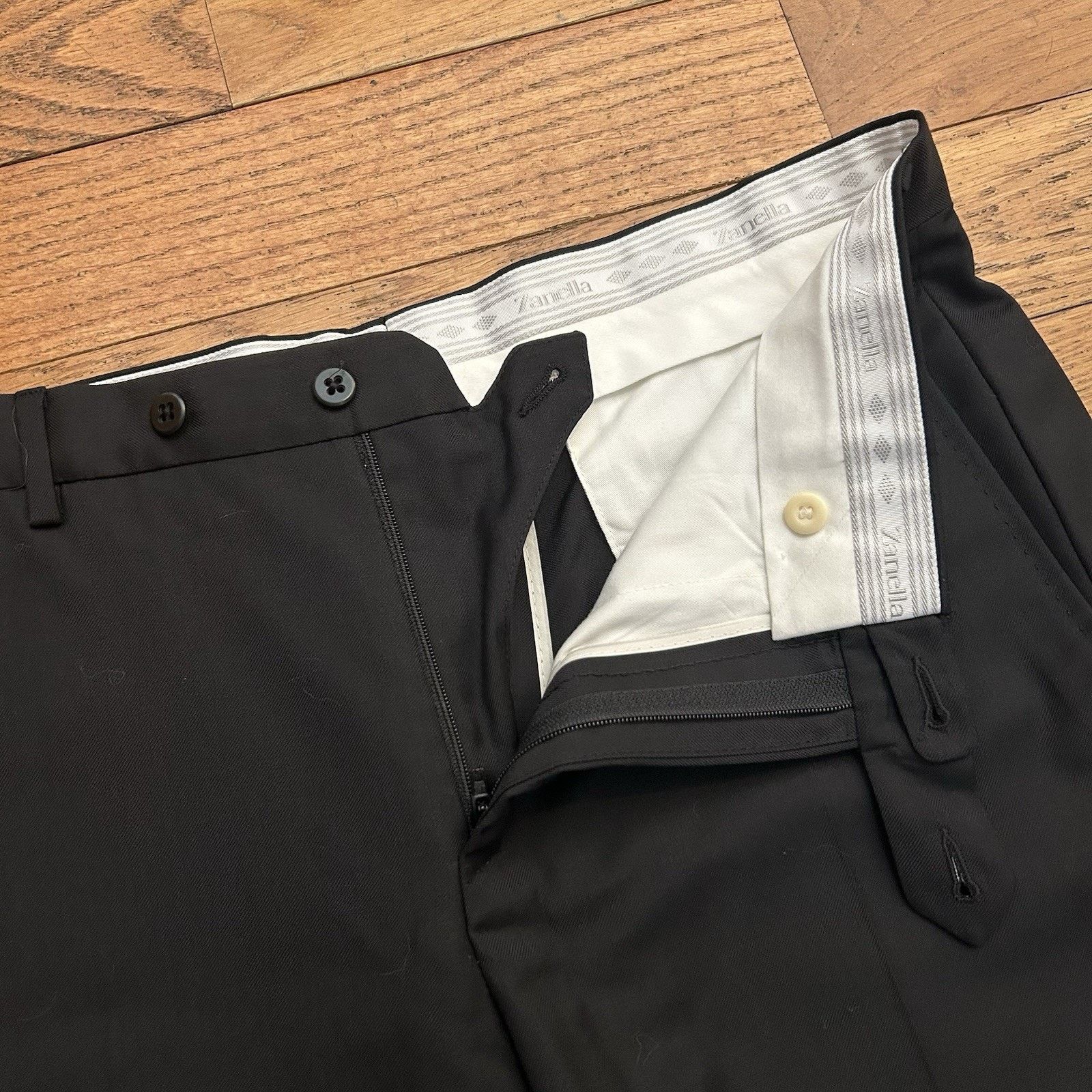 Zanella Devon Black 100% Wool Pleated Trousers Suit Pants 33x29 Size US 33 - 3 Thumbnail