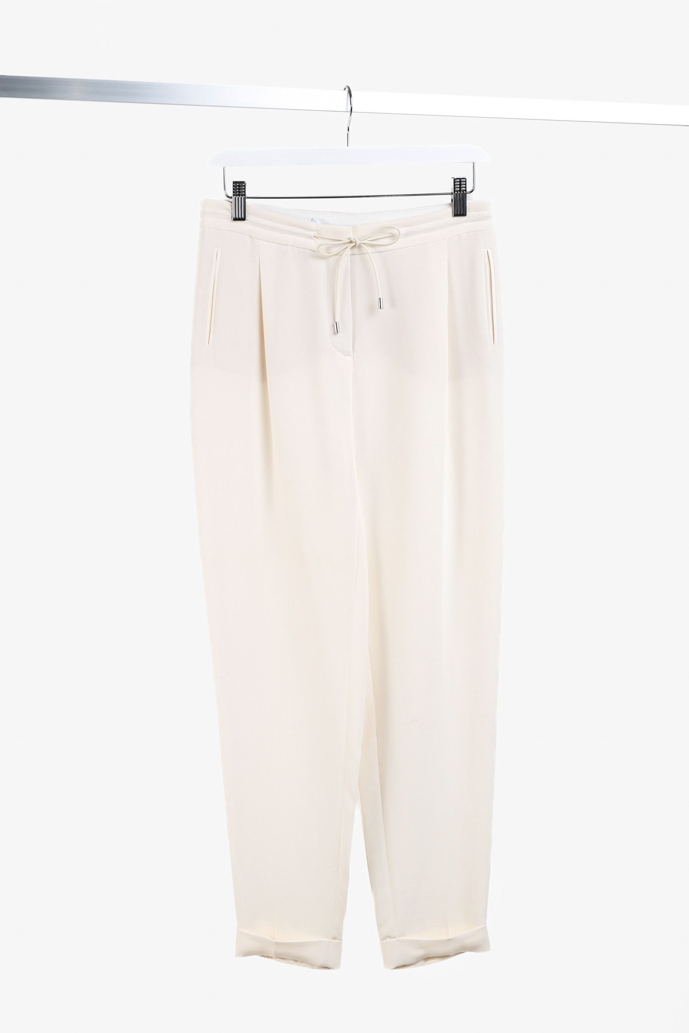 Loro Piana Loro Piana Cream Silk Crepe Drawstring Trousers Size 28" / US 6 / IT 42 - 1 Thumbnail