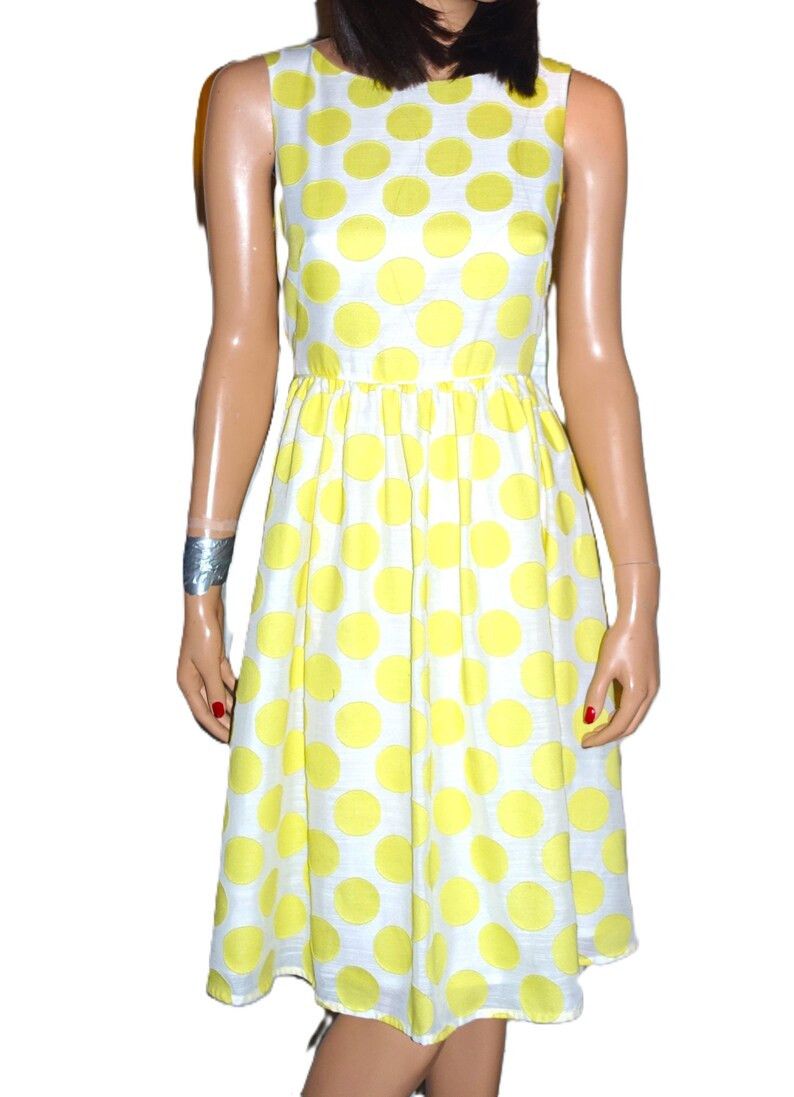Loft Ann Taylor Loft Yellow White Polka Dot Dress 4 Size S / US 4 / IT 40 - 1 Thumbnail