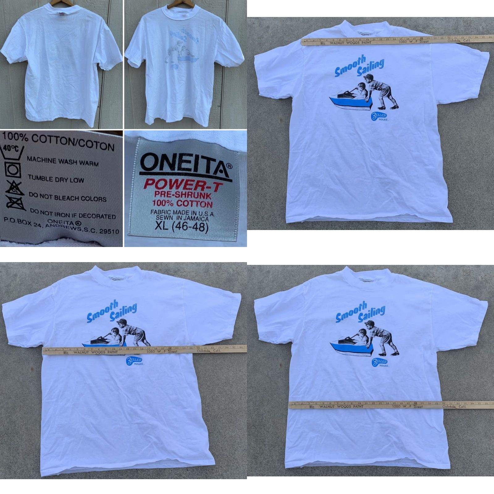 Vintage VINTAGE Oneita Power-T t-shirt Graphic Print Men's XL White Crew Neck Short Sleeve 90s Vintage Sailing Boat Zeller Ware Smooth Sailing Size US XL / EU 56 / 4 - 8 Thumbnail