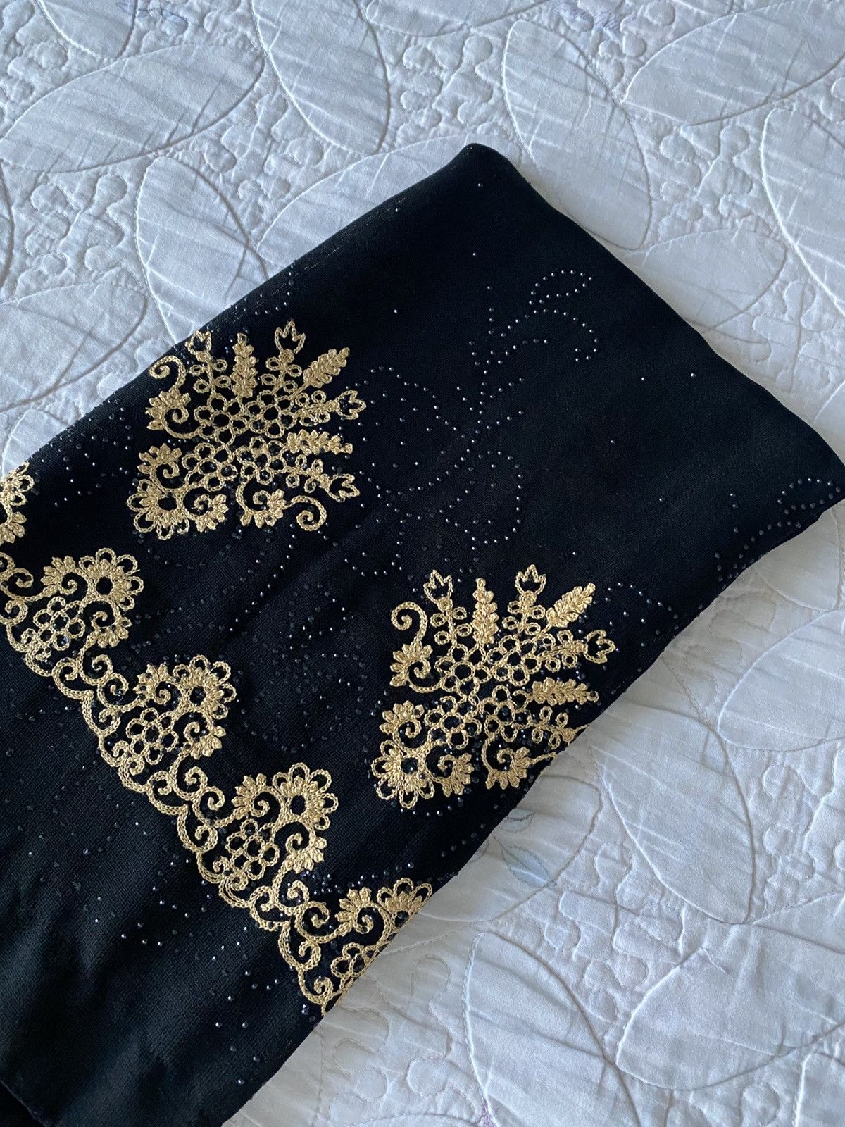 Other Embroidered Gold & Black Stone Shimmer Wrap Head Scarf Size ONE SIZE - 6 Thumbnail