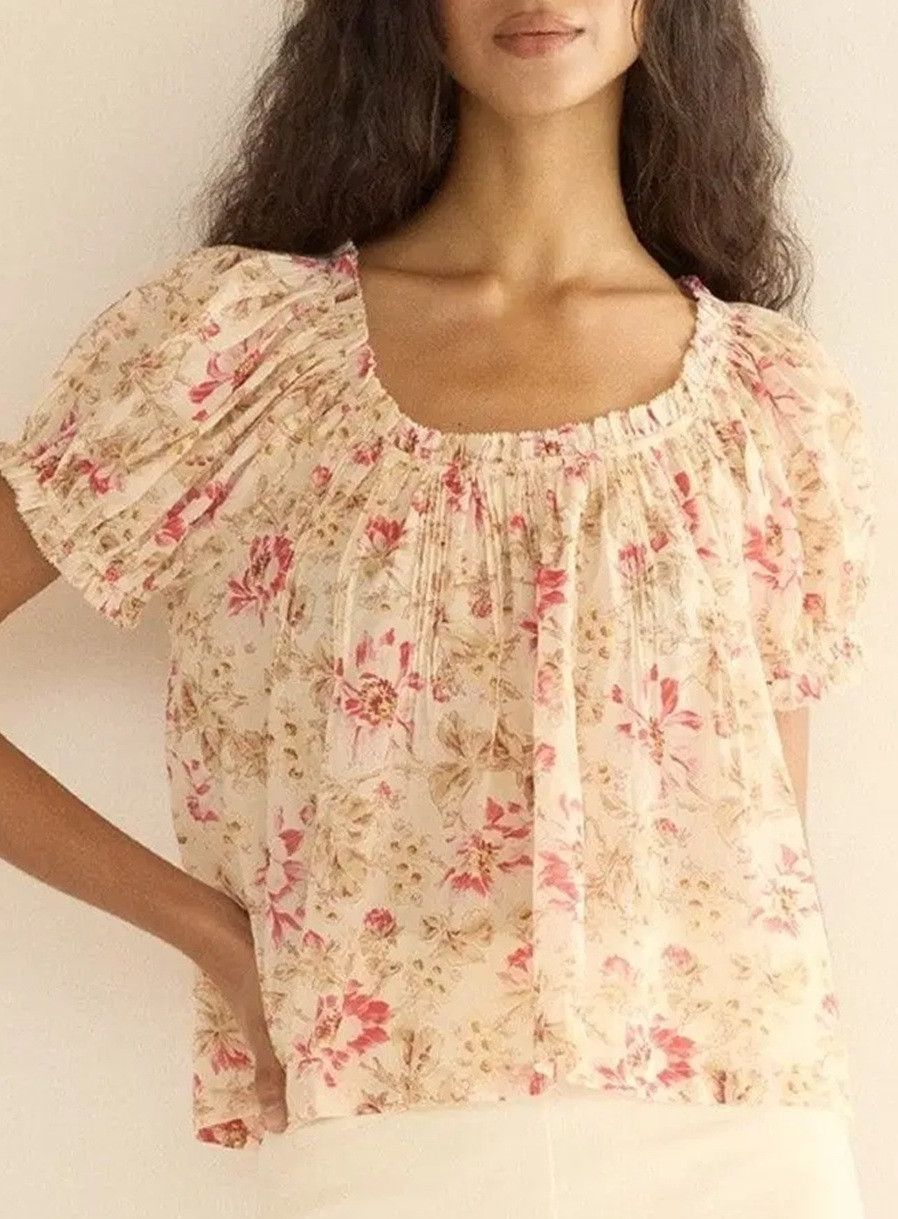 DOEN DOEN Frederica Floral Pleated Organic Cotton Top M Size M / US 6-8 / IT 42-44 - 5 Thumbnail