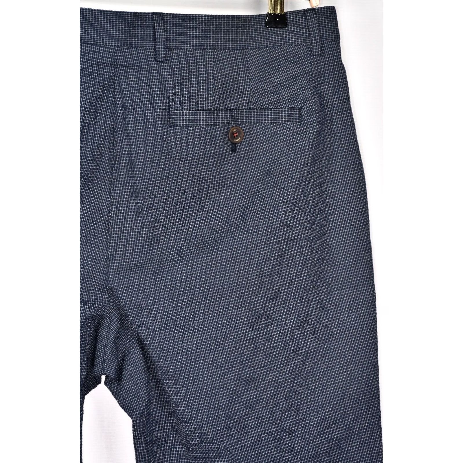 Ted Baker TED BAKER Pants Slim Men 38R Navy Blue 88% Cotton 11% Polyester 1% Elastane Flat Front Casual Formal Business Belted Size 38R Mens Size US 38 / EU 54 - 3 Thumbnail