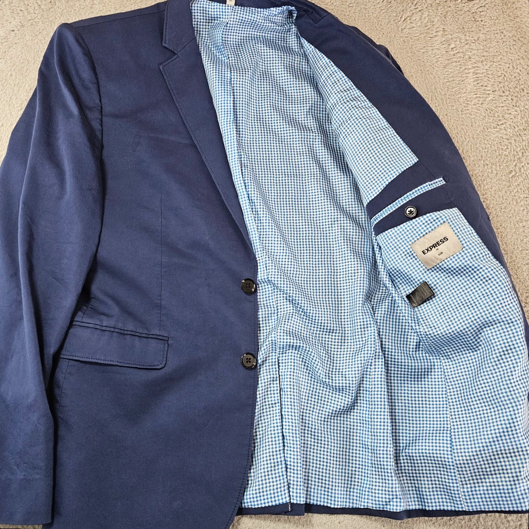Express Express Blazer Mens Slim Fit 40R Blue Cotton Polyester 2 Button Single-Breasted Notch Lapel Jacket Style Blazer Size 40R - 5 Thumbnail