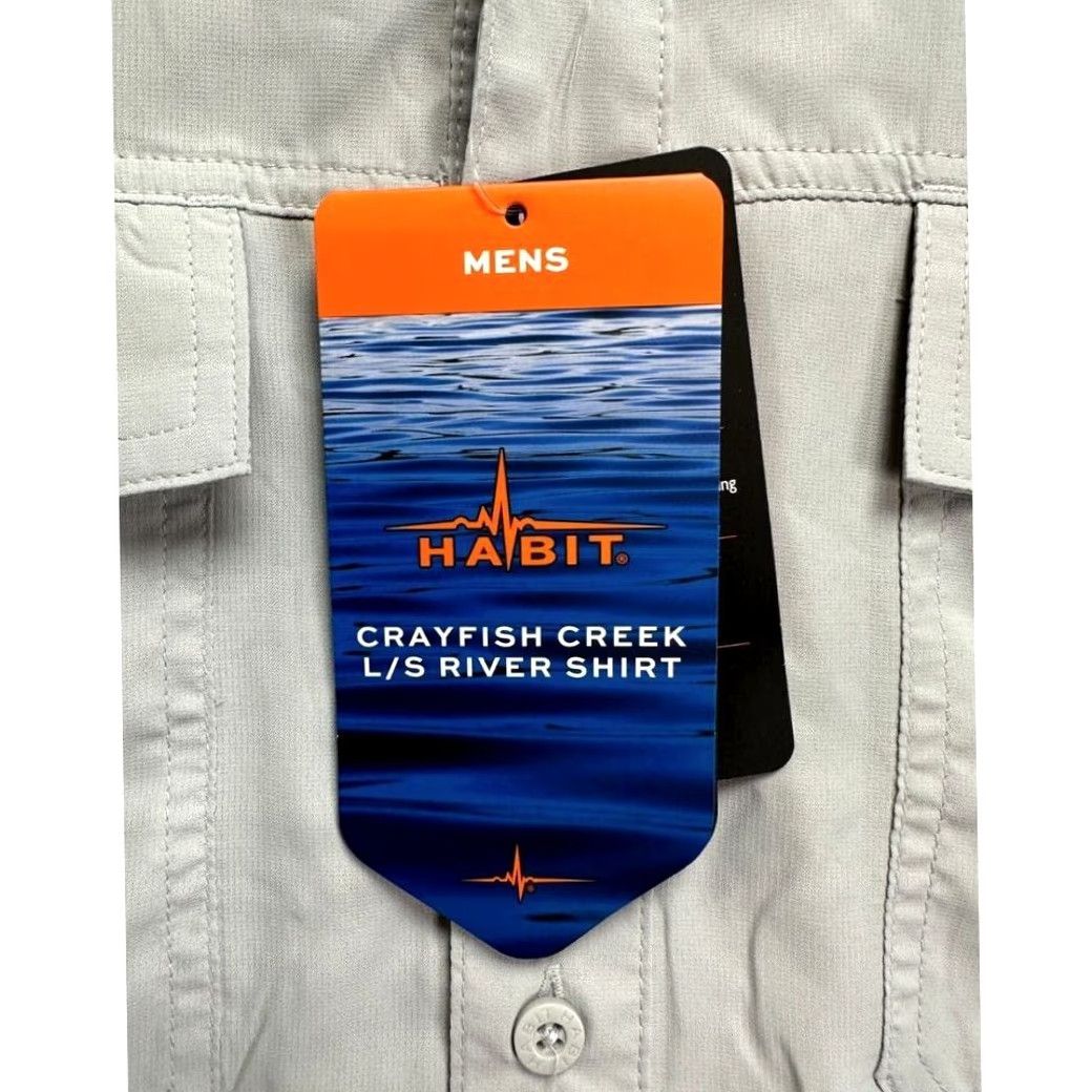 Habitat Habit Shirt Men XL Grey Crayfish Creek River Vented Button Up Pocket NEW Size US XL / EU 56 / 4 - 7 Thumbnail