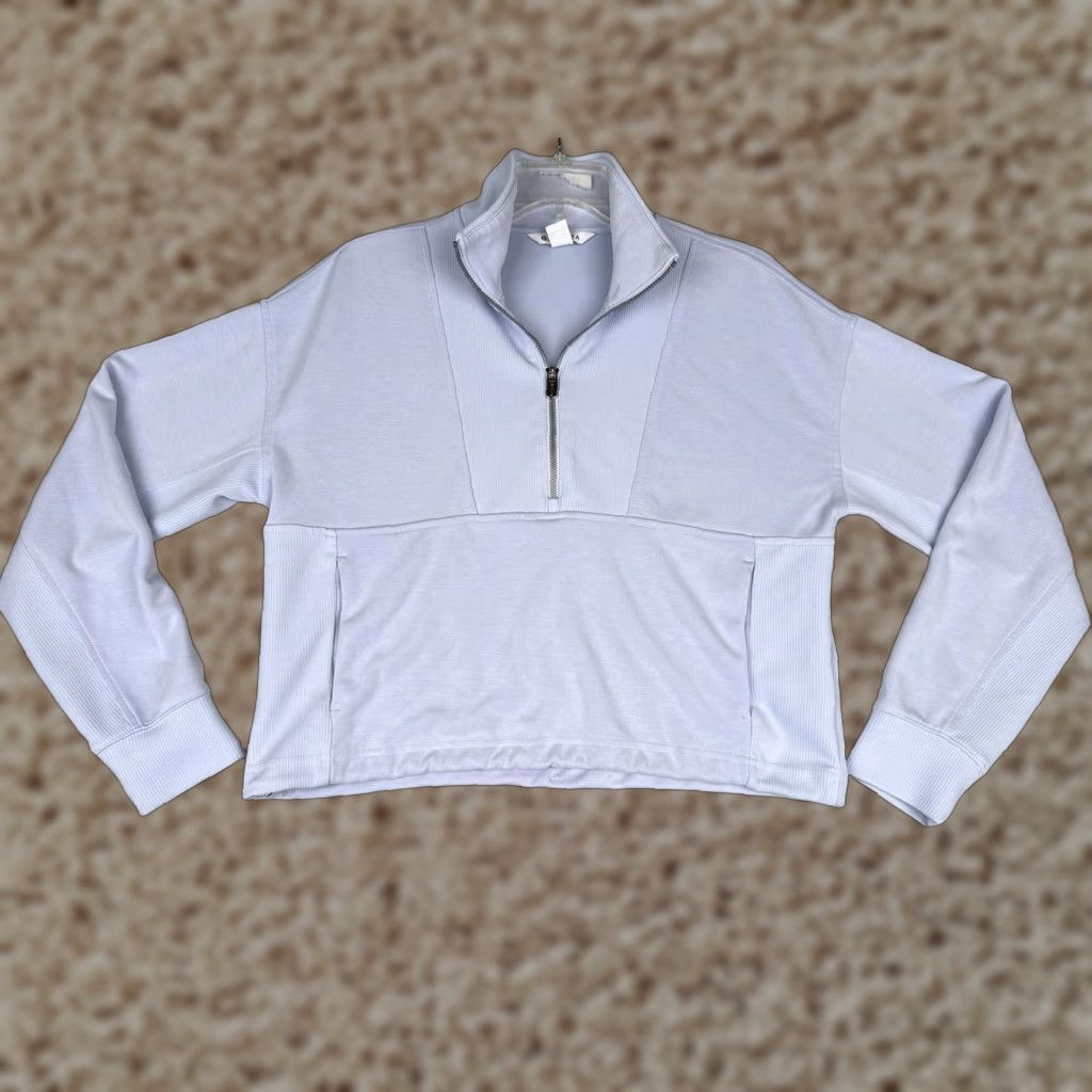 Athleta Athleta Sweater Women S Purple Crop 1/4 Zip Mock Neck Pockets Athleisure Size S / US 4 / IT 40 - 1 Thumbnail