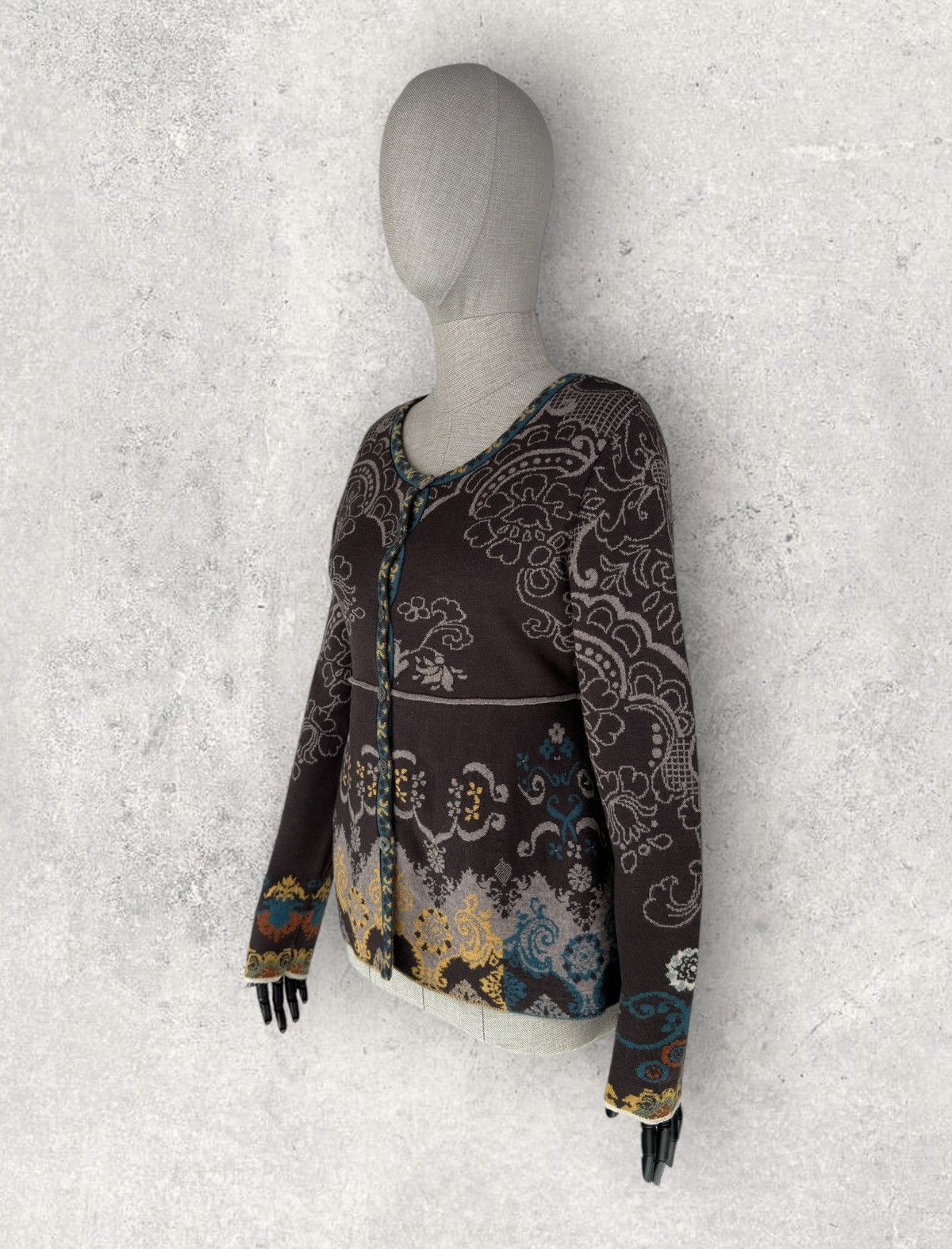 Other IVKO Jacquard Cardigan Pleated Back Multicolor Wool Knit Size S / US 4 / IT 40 - 2 Thumbnail