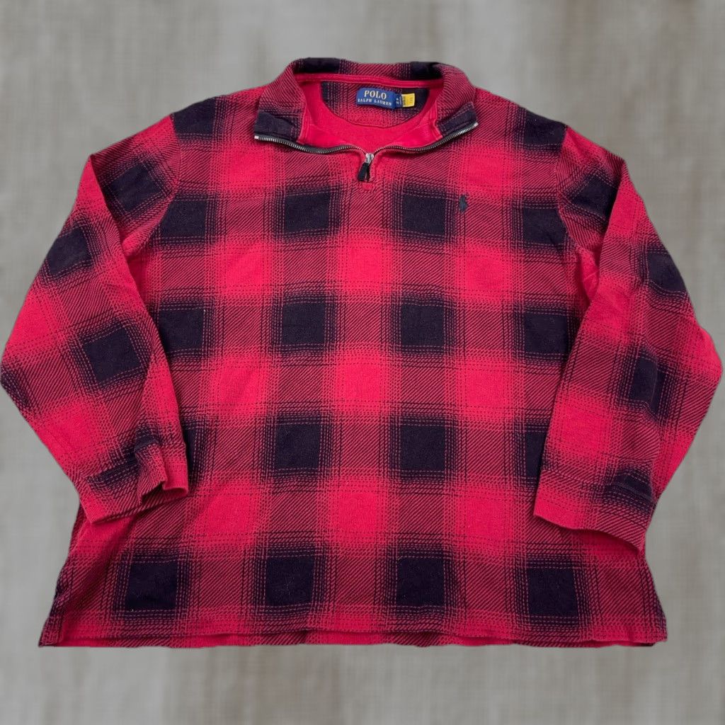 Polo Ralph Lauren Polo Ralph Lauren Sweater Men XL Red Plaid 1/4 Zip Pullover Knitted Knit Mock Neck Zipper Size US XL / EU 56 / 4 - 1 Thumbnail