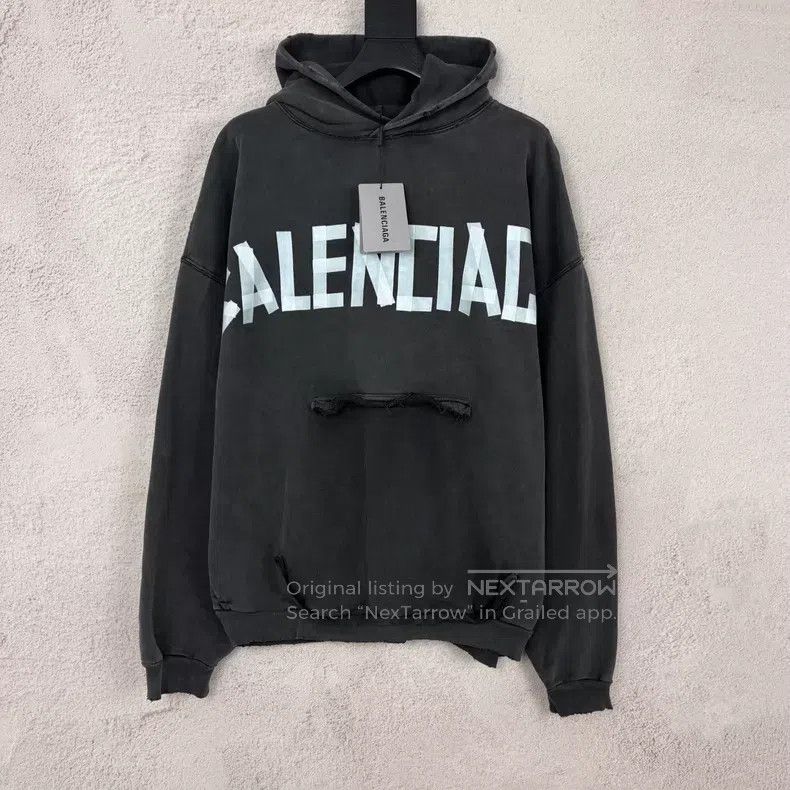 Balenciaga Balenciaga Gray tape water-washed hoodie Size US M / EU 48-50 / 2 - 1 Thumbnail