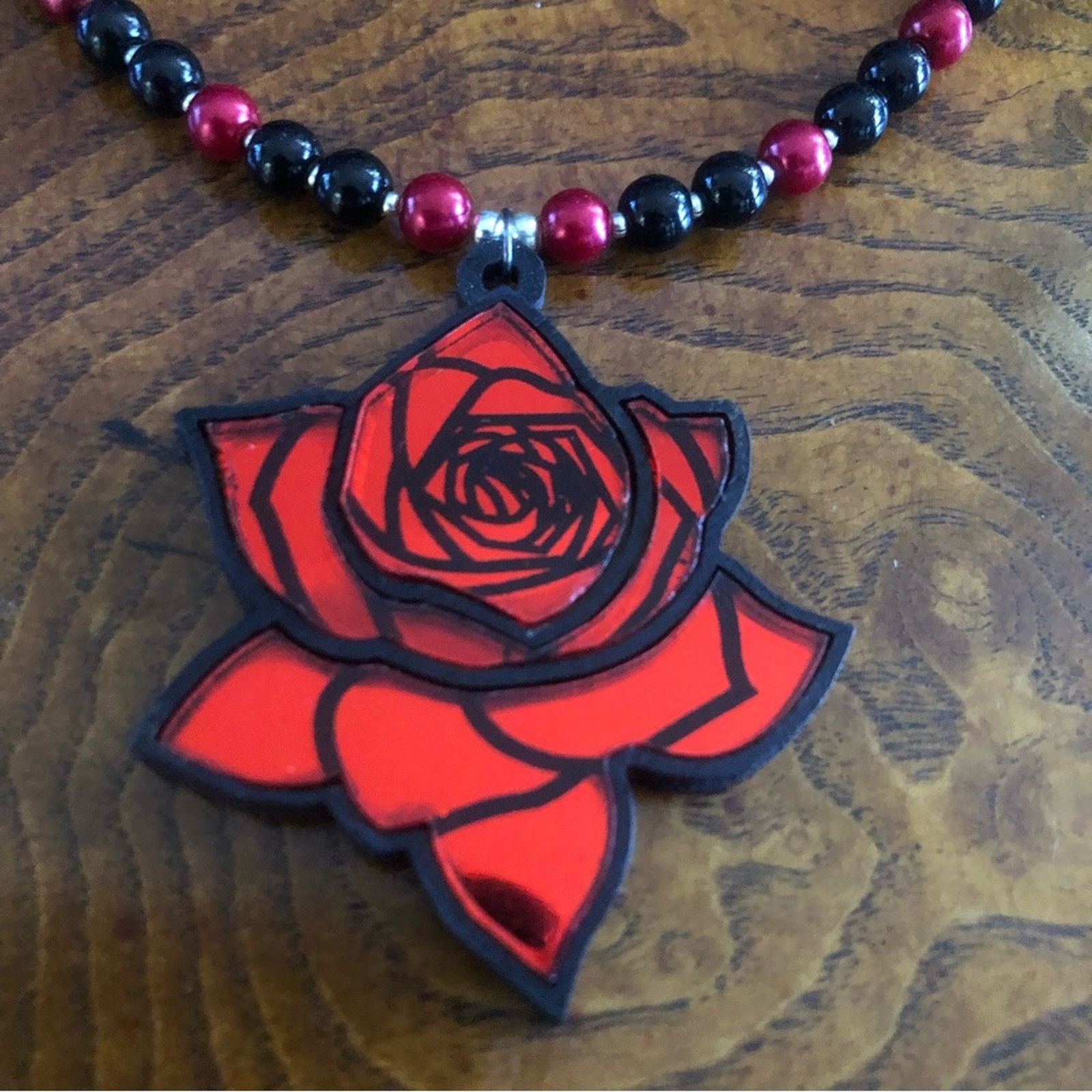 Handmade Handcrafted repurpose large textured rose Pearl necklace Size ONE SIZE - 9 Thumbnail